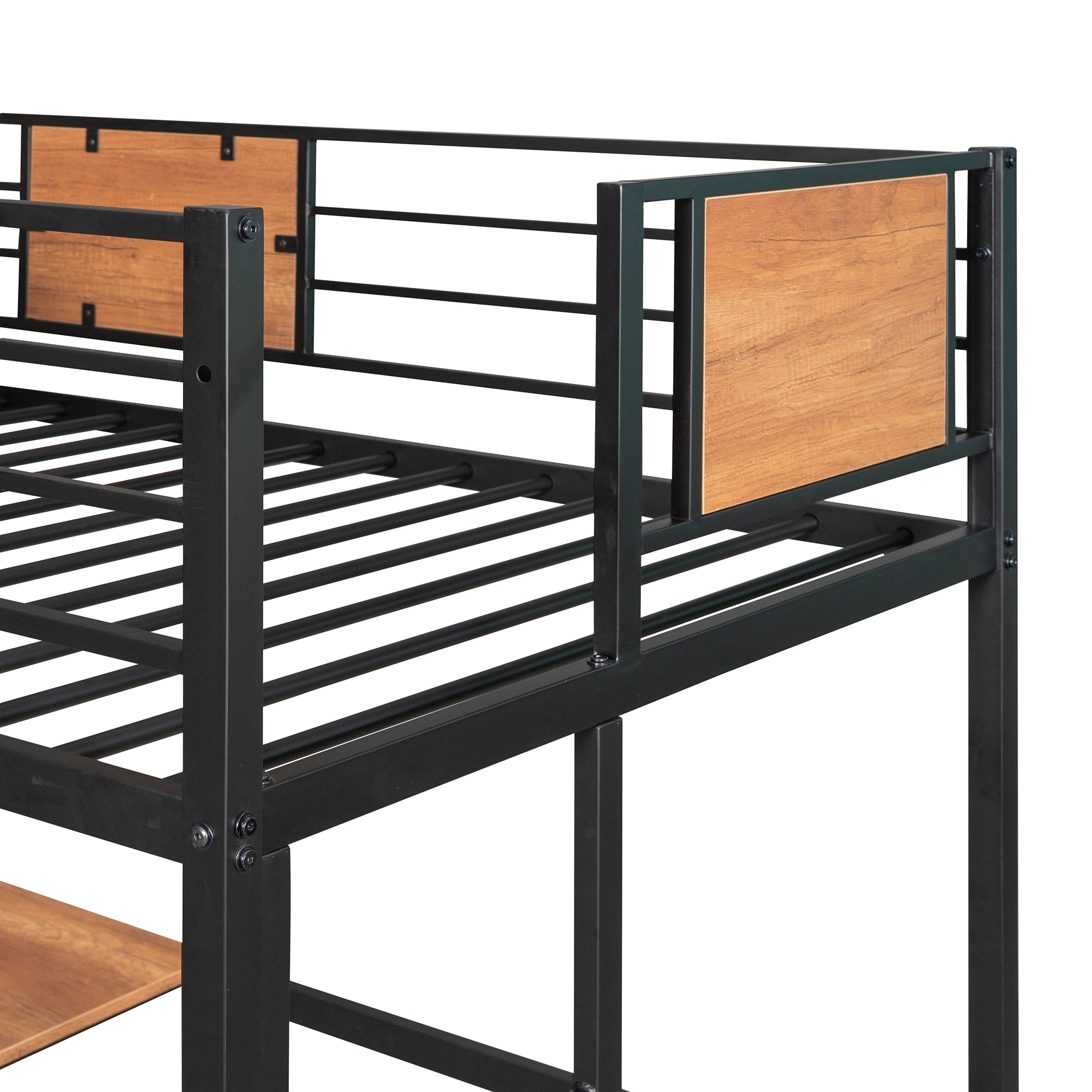 Twin Metal Loft Bed with Desk and Shelve,Black