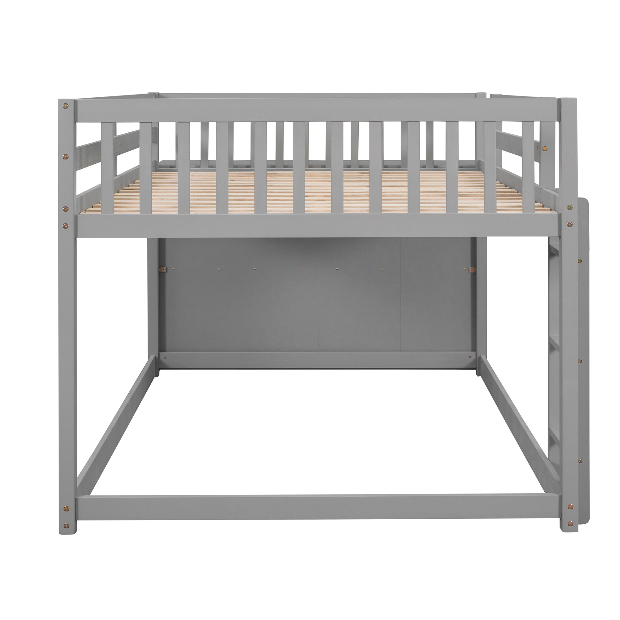 Full over Full Bunk Bed with 4 Drawers and 3 Shelves-Gray