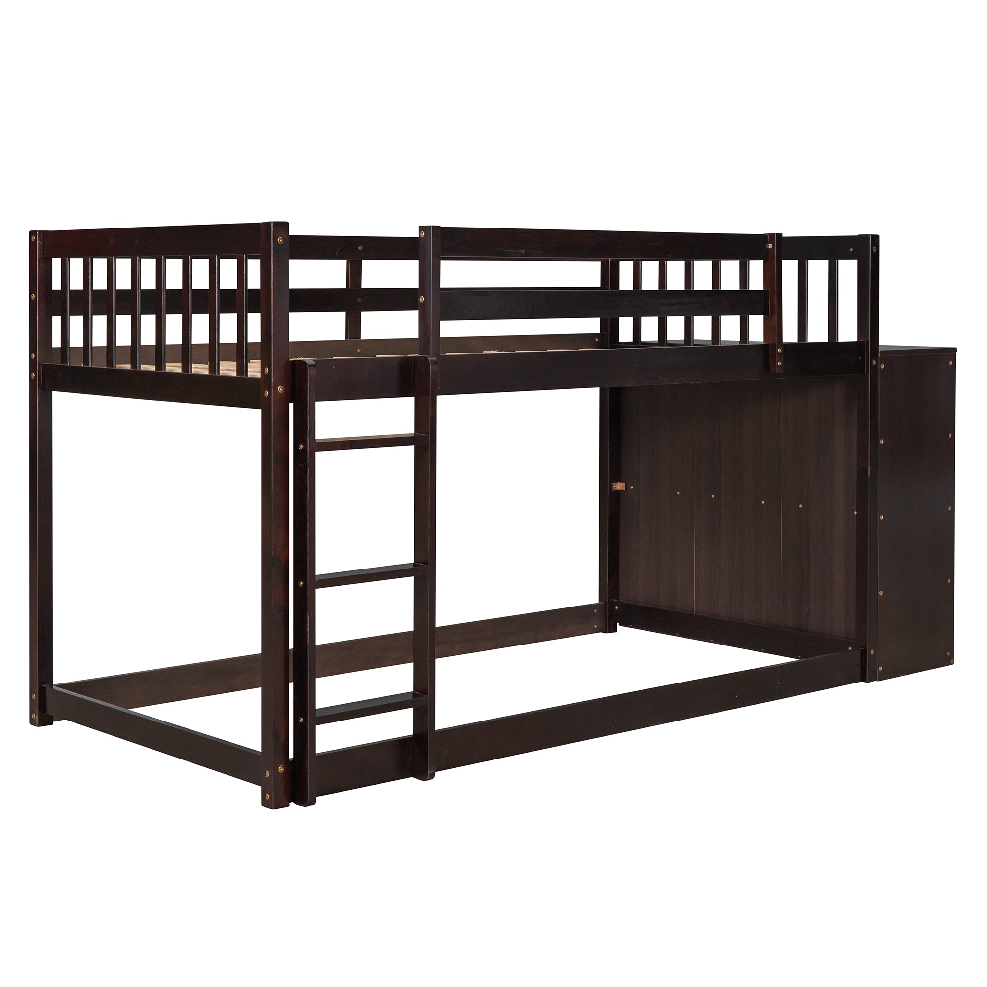 Twin over Twin Bunk Bed with 4 Drawers and 3 Shelves-Espresso