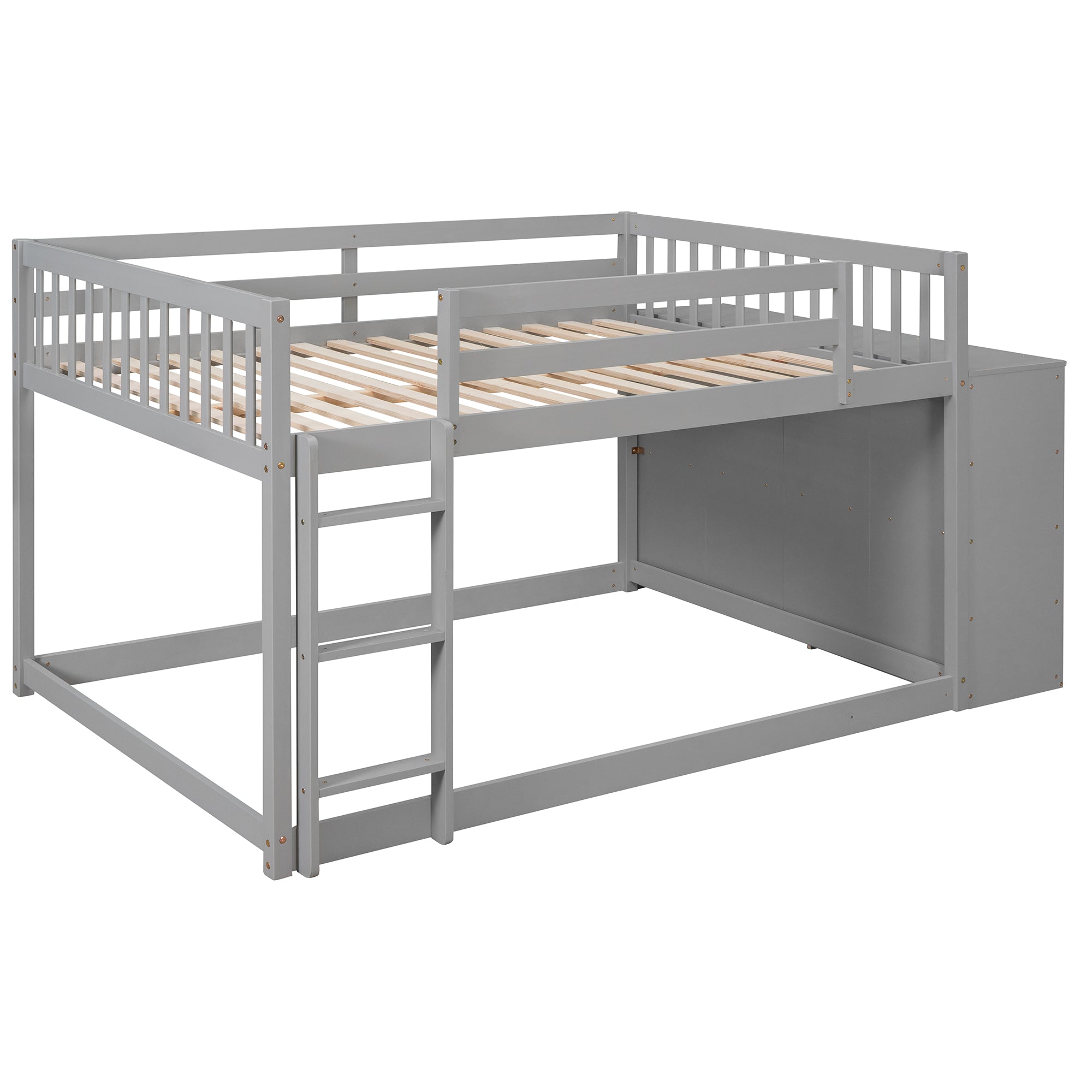 Full over Full Bunk Bed with 4 Drawers and 3 Shelves-Gray