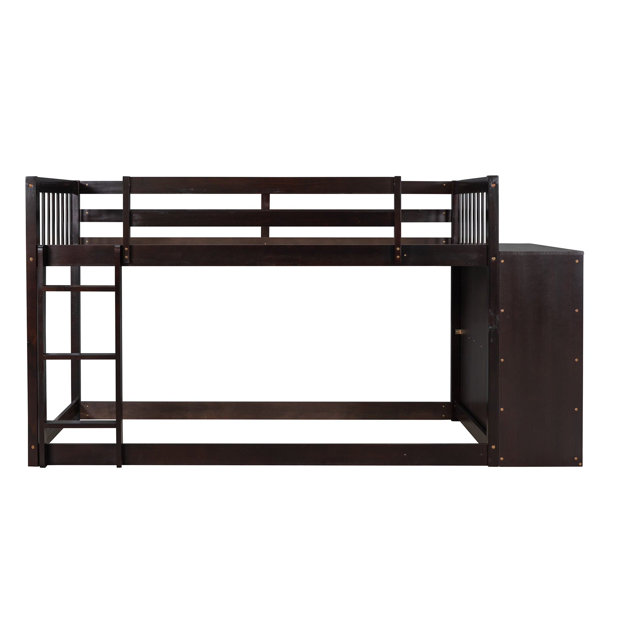 Twin over Twin Bunk Bed with 4 Drawers and 3 Shelves-Espresso