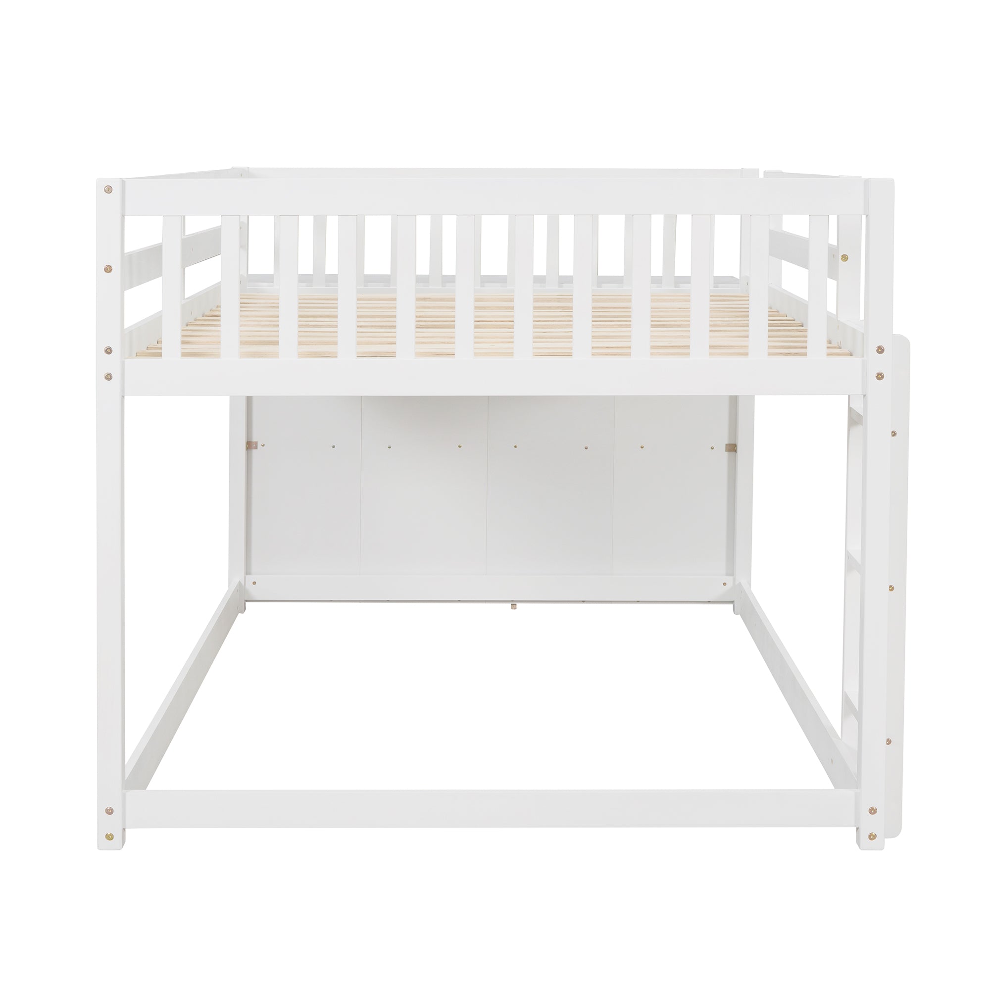 Full over Full Bunk Bed with 4 Drawers and 3 Shelves-White