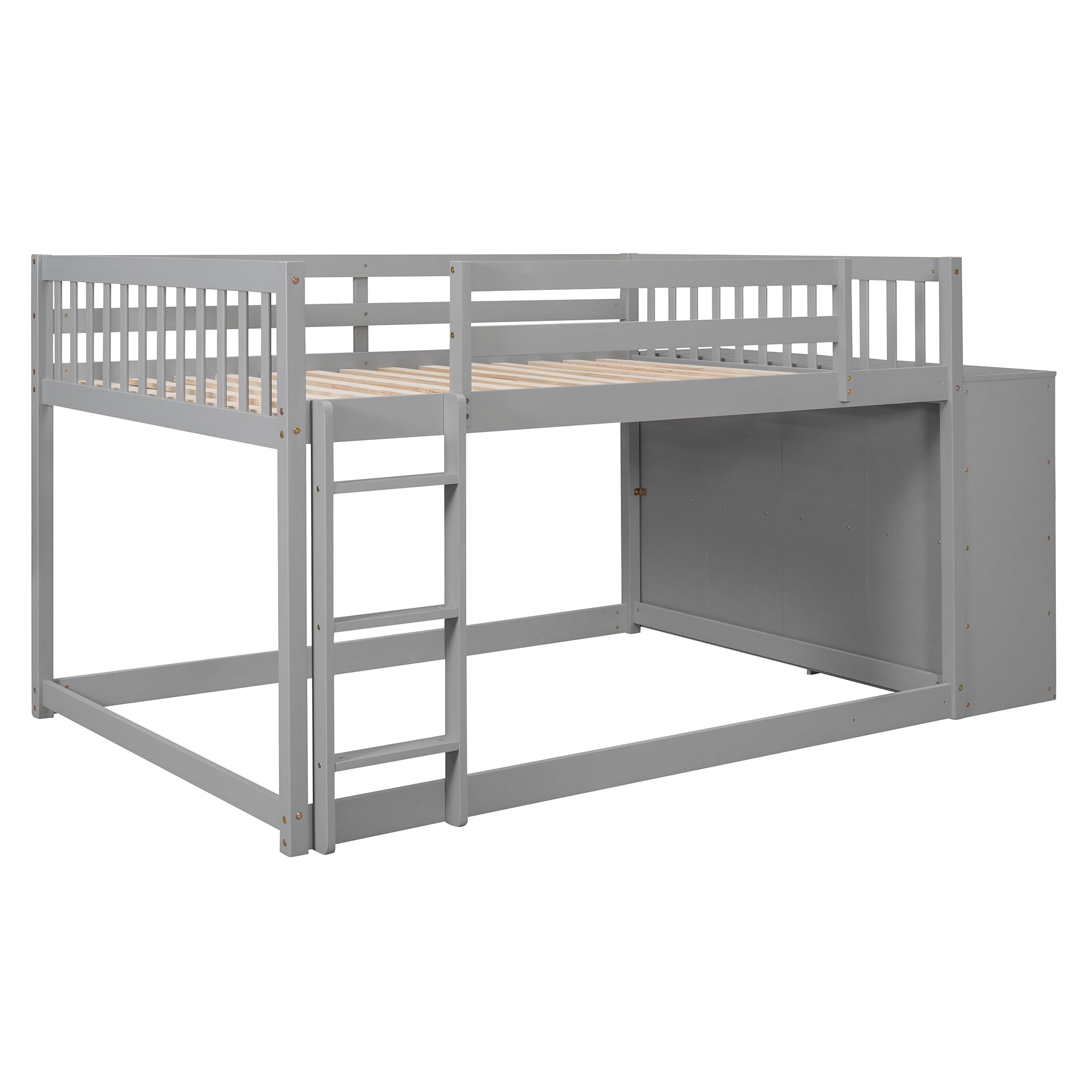 Full over Full Bunk Bed with 4 Drawers and 3 Shelves-Gray