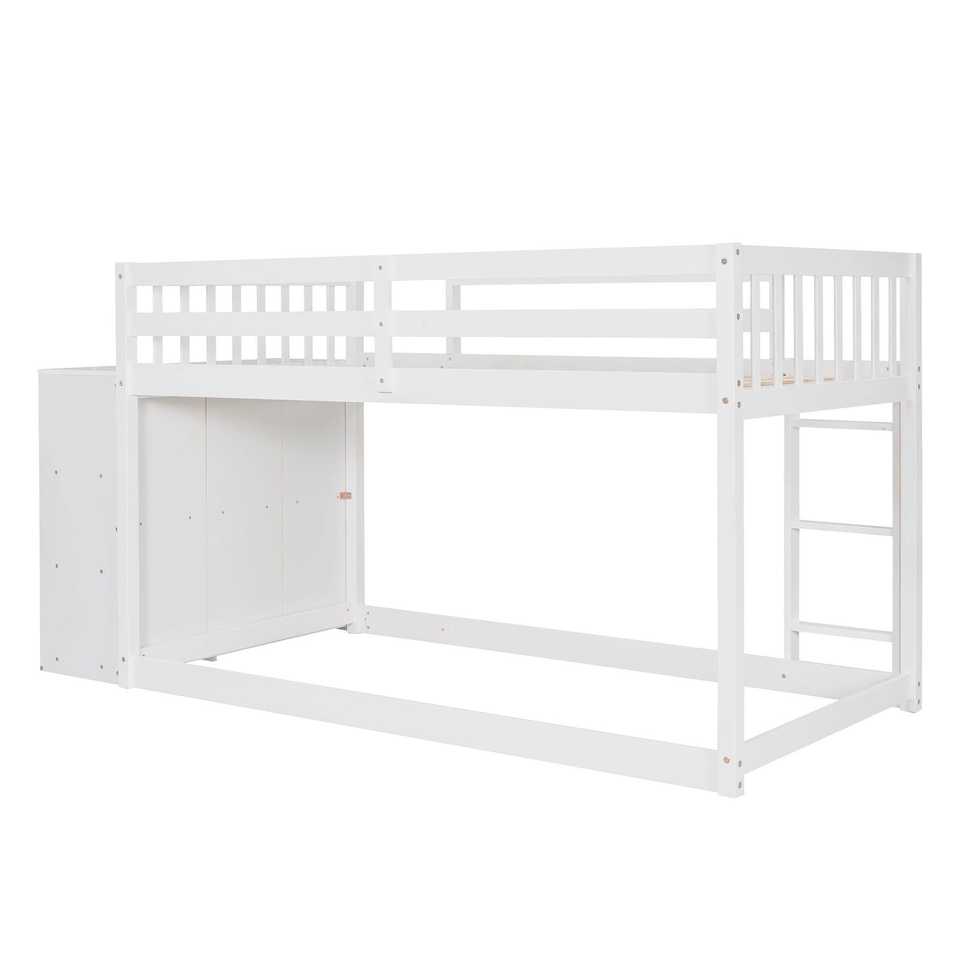 Twin over Twin Bunk Bed with 4 Drawers and 3 Shelves-White