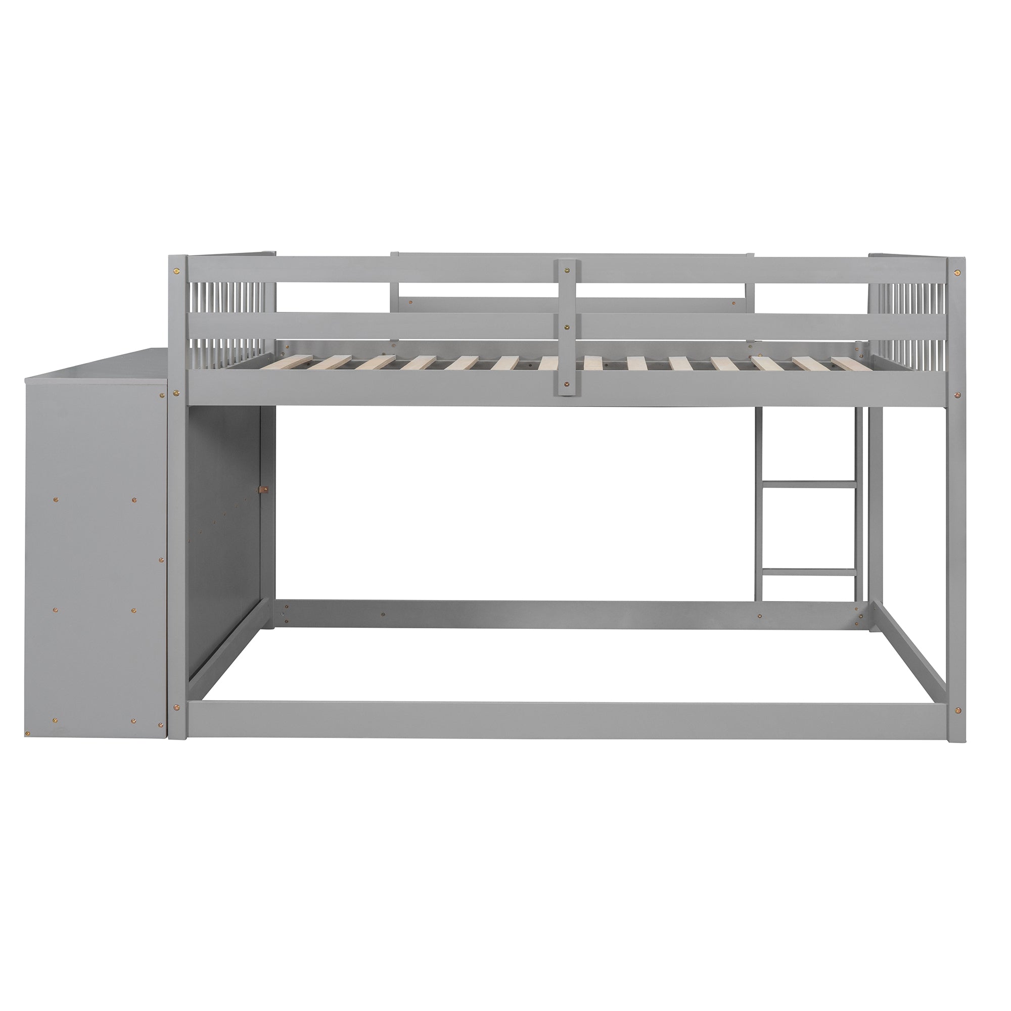 Full over Full Bunk Bed with 4 Drawers and 3 Shelves-Gray