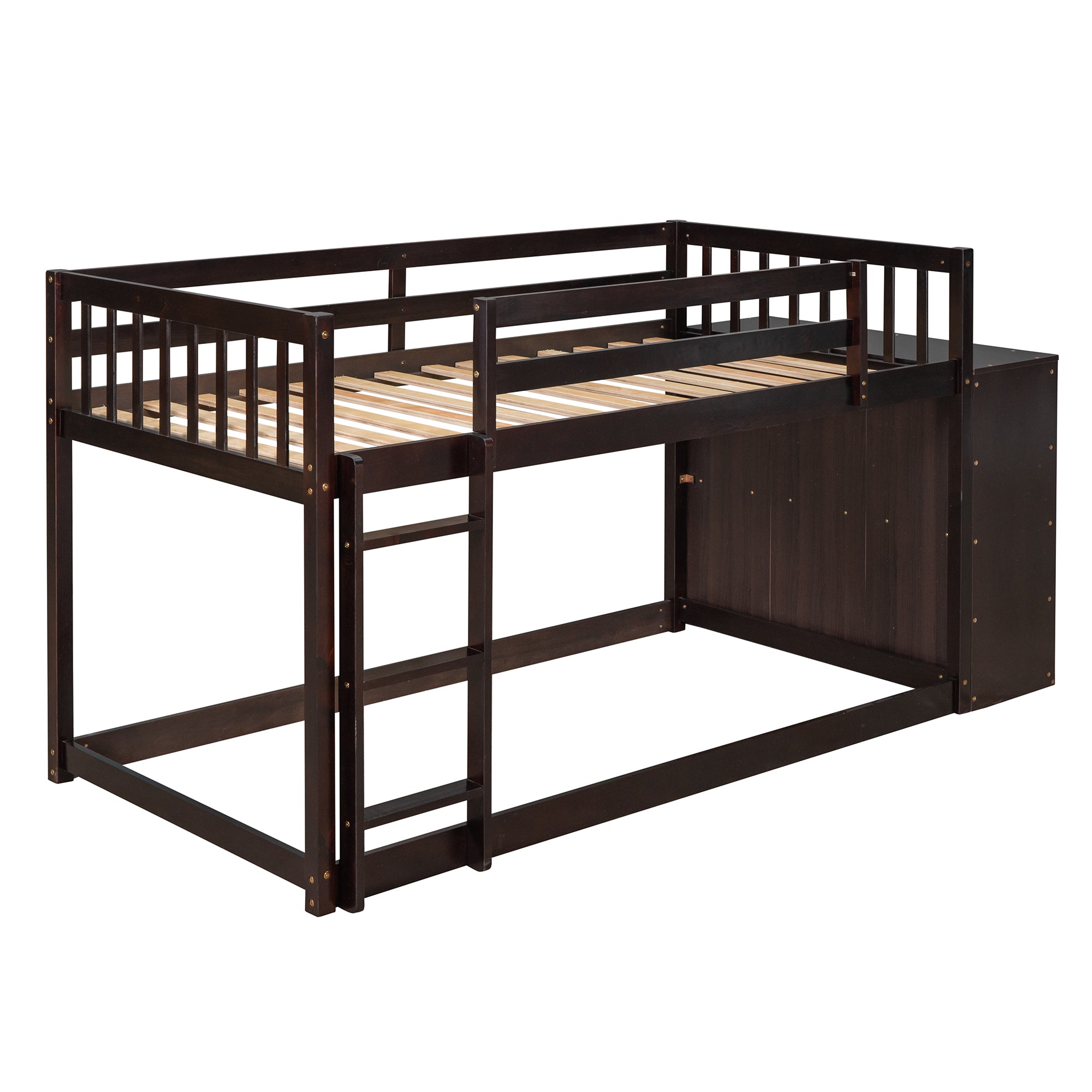 Twin over Twin Bunk Bed with 4 Drawers and 3 Shelves-Espresso