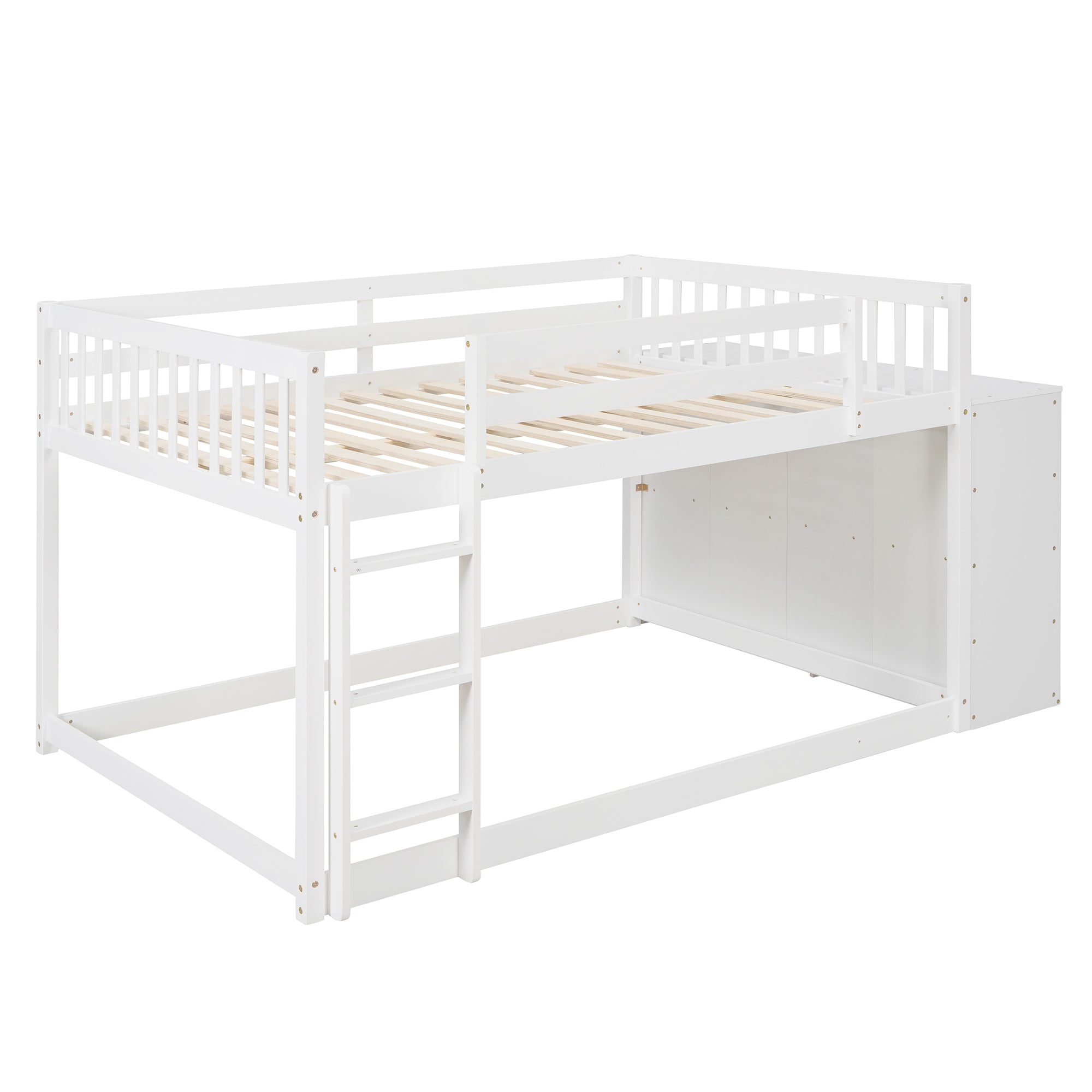 Full over Full Bunk Bed with 4 Drawers and 3 Shelves-White