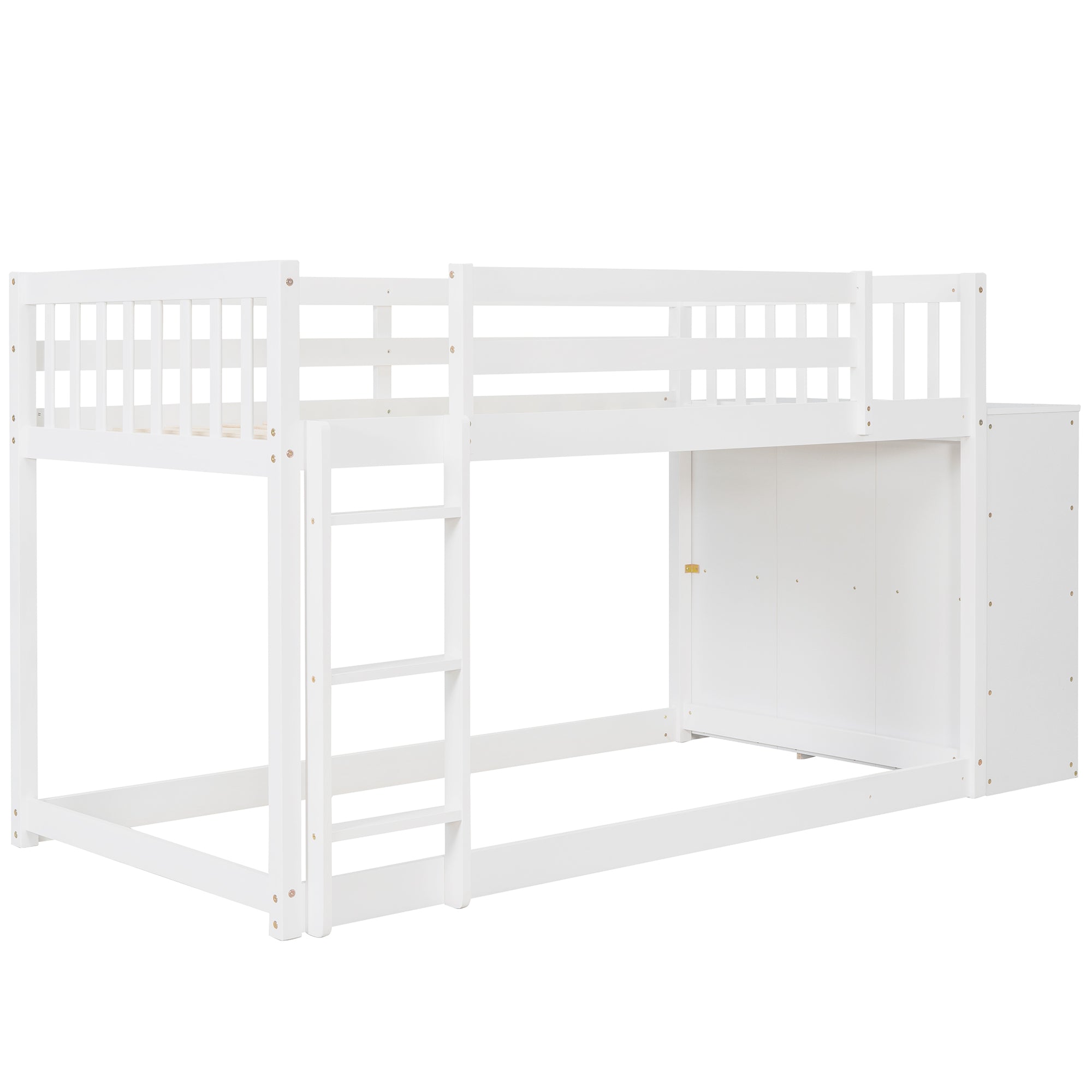 Twin over Twin Bunk Bed with 4 Drawers and 3 Shelves-White