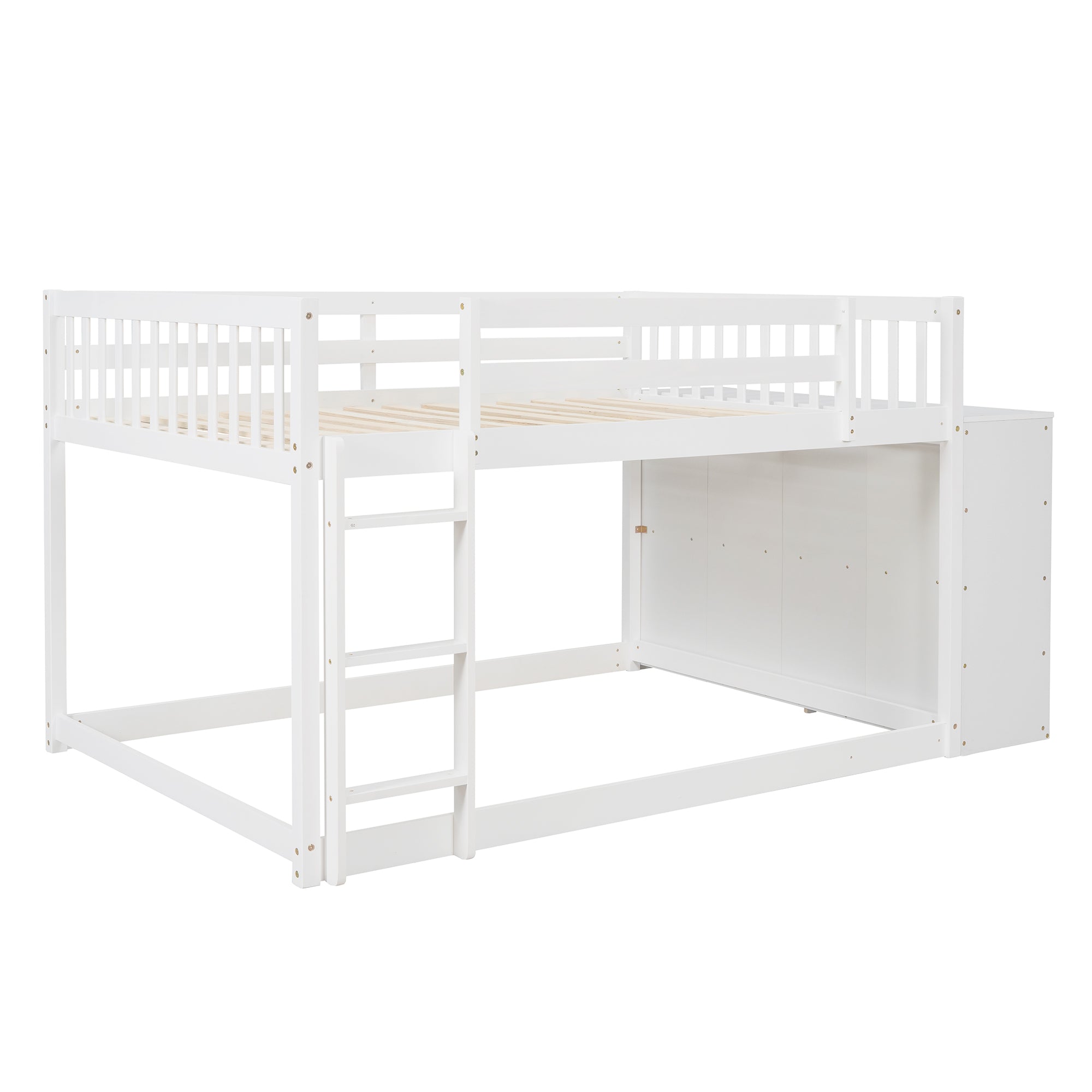 Full over Full Bunk Bed with 4 Drawers and 3 Shelves-White