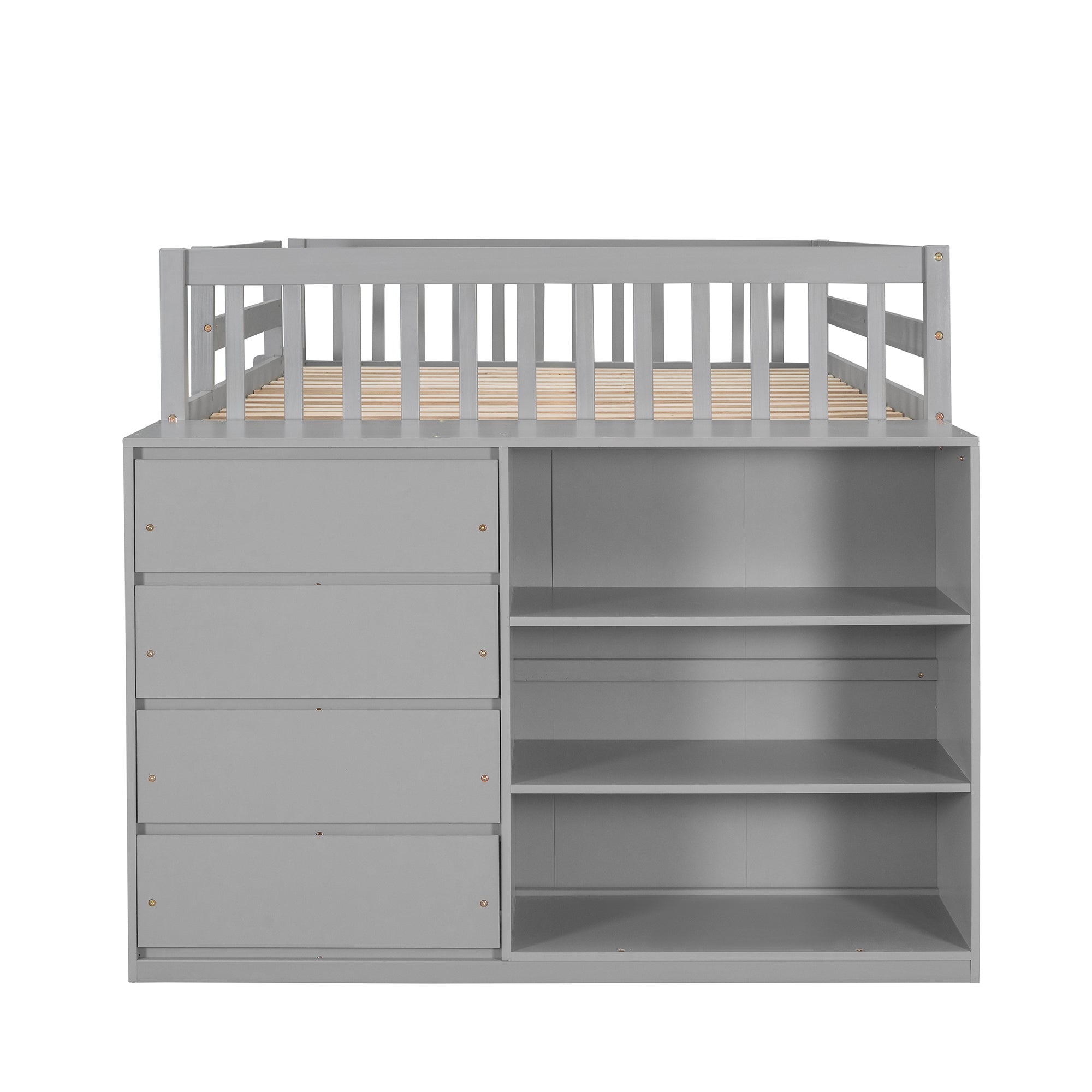 Full over Full Bunk Bed with 4 Drawers and 3 Shelves-Gray