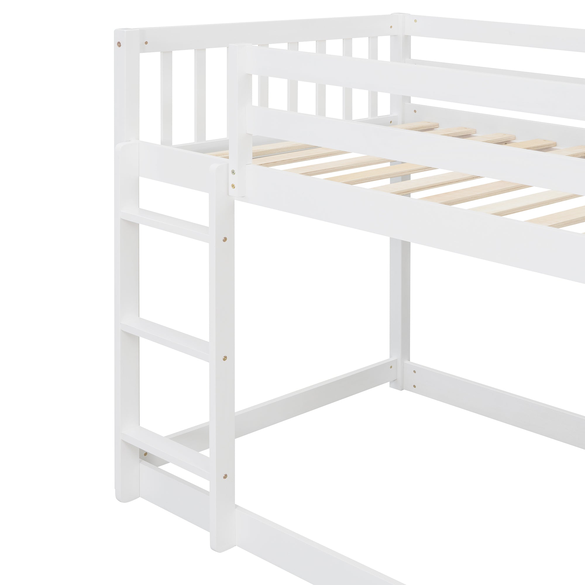 Twin over Twin Bunk Bed with 4 Drawers and 3 Shelves-White