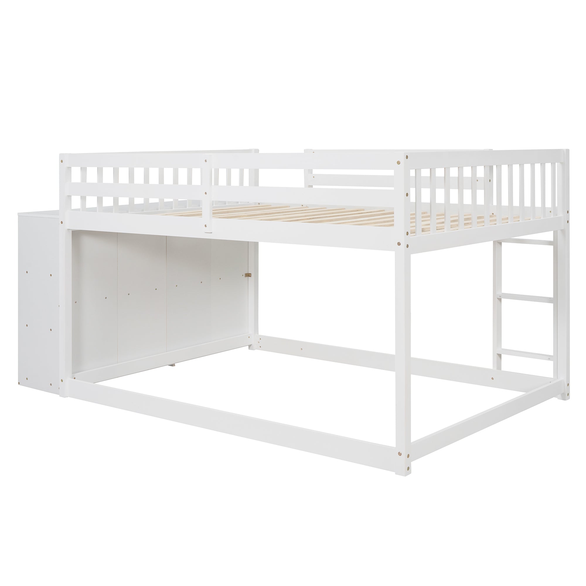 Full over Full Bunk Bed with 4 Drawers and 3 Shelves-White