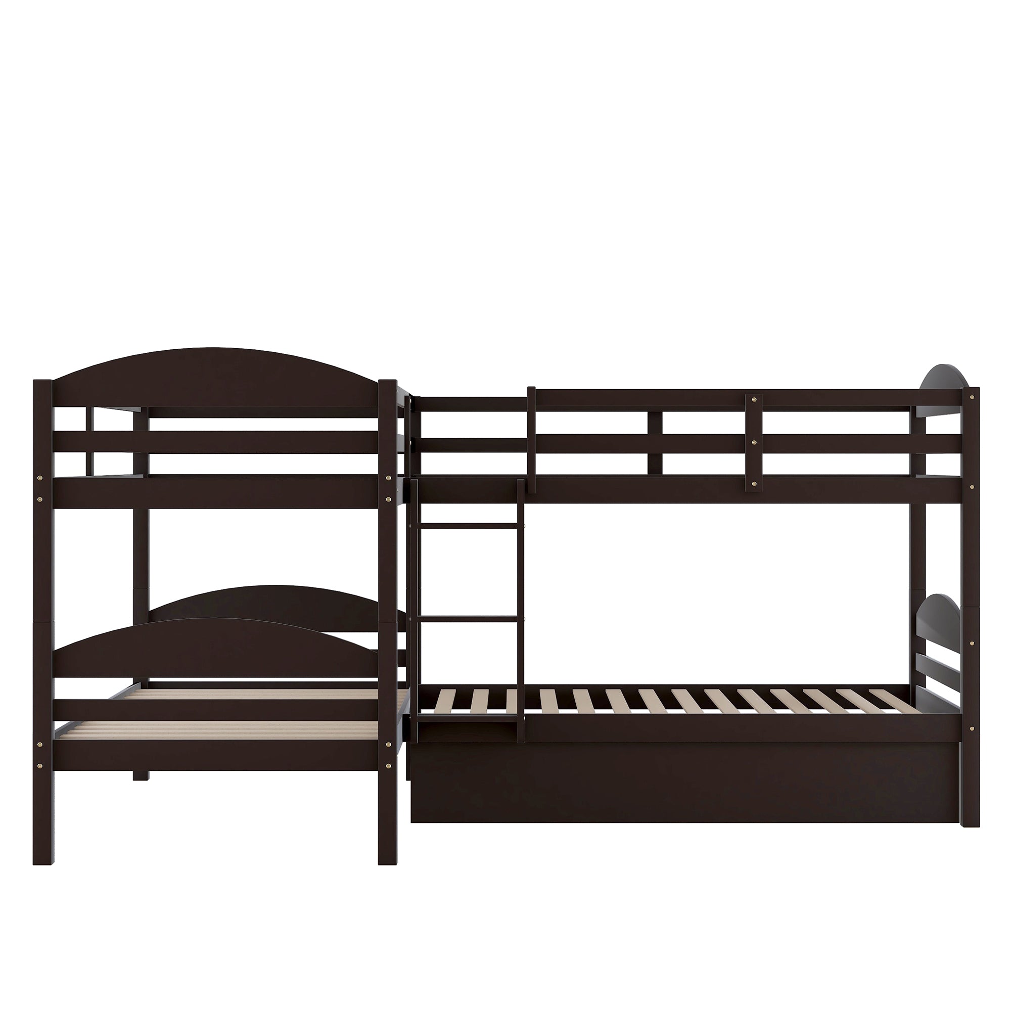 Twin L-Shaped Bunk bed with Trundle-Espresso