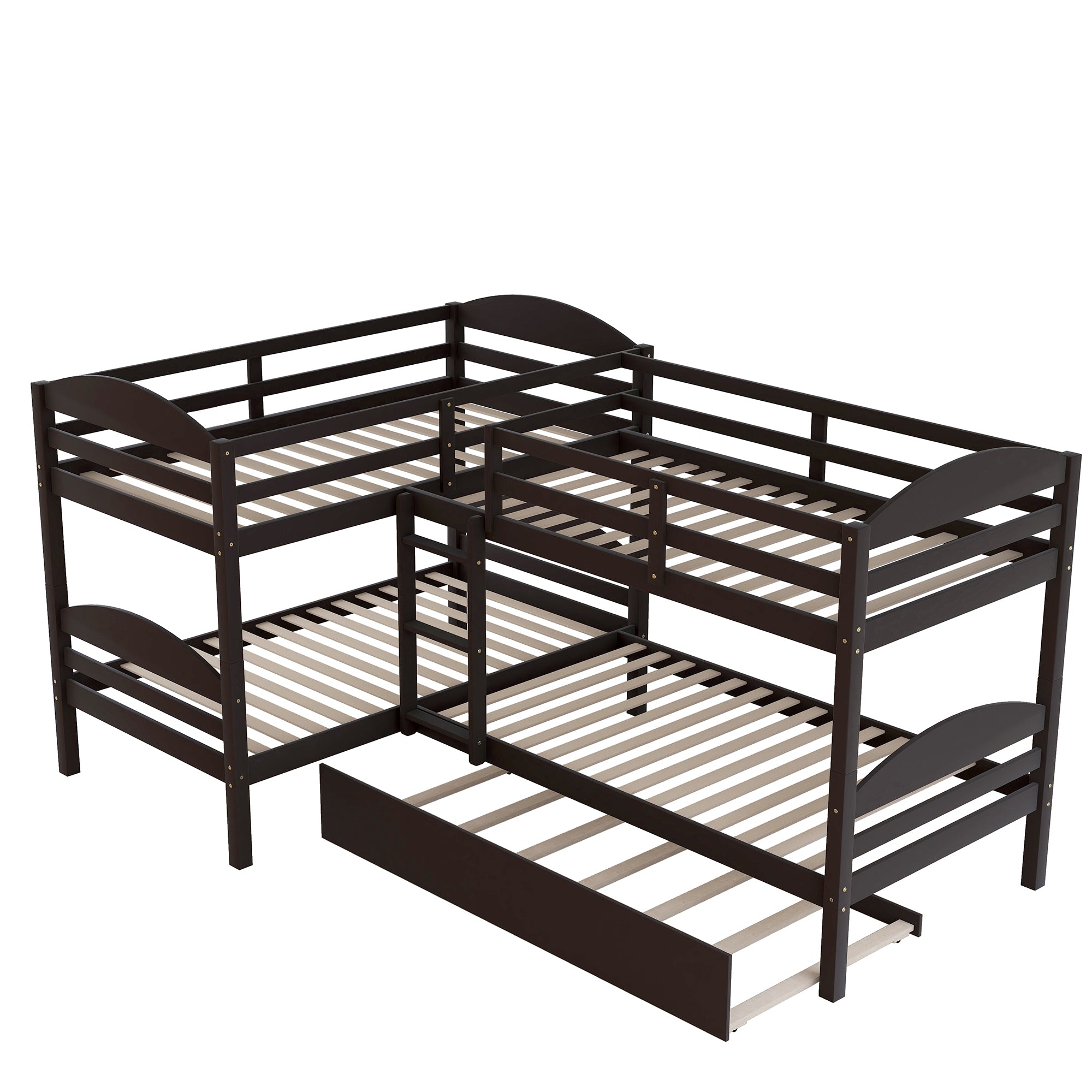 Twin L-Shaped Bunk bed with Trundle-Espresso