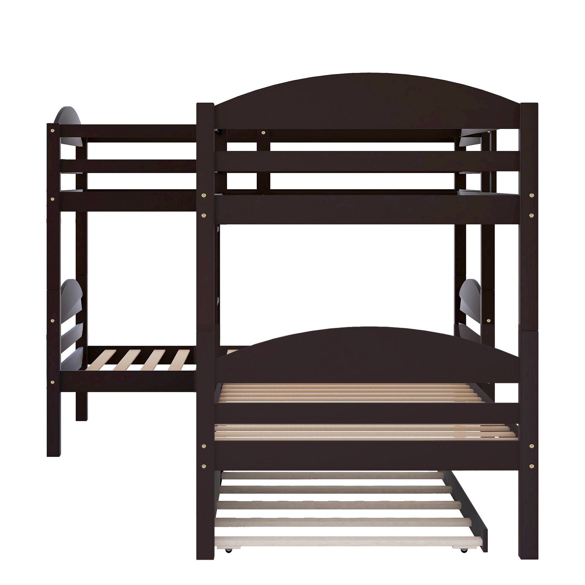 Twin L-Shaped Bunk bed with Trundle-Espresso