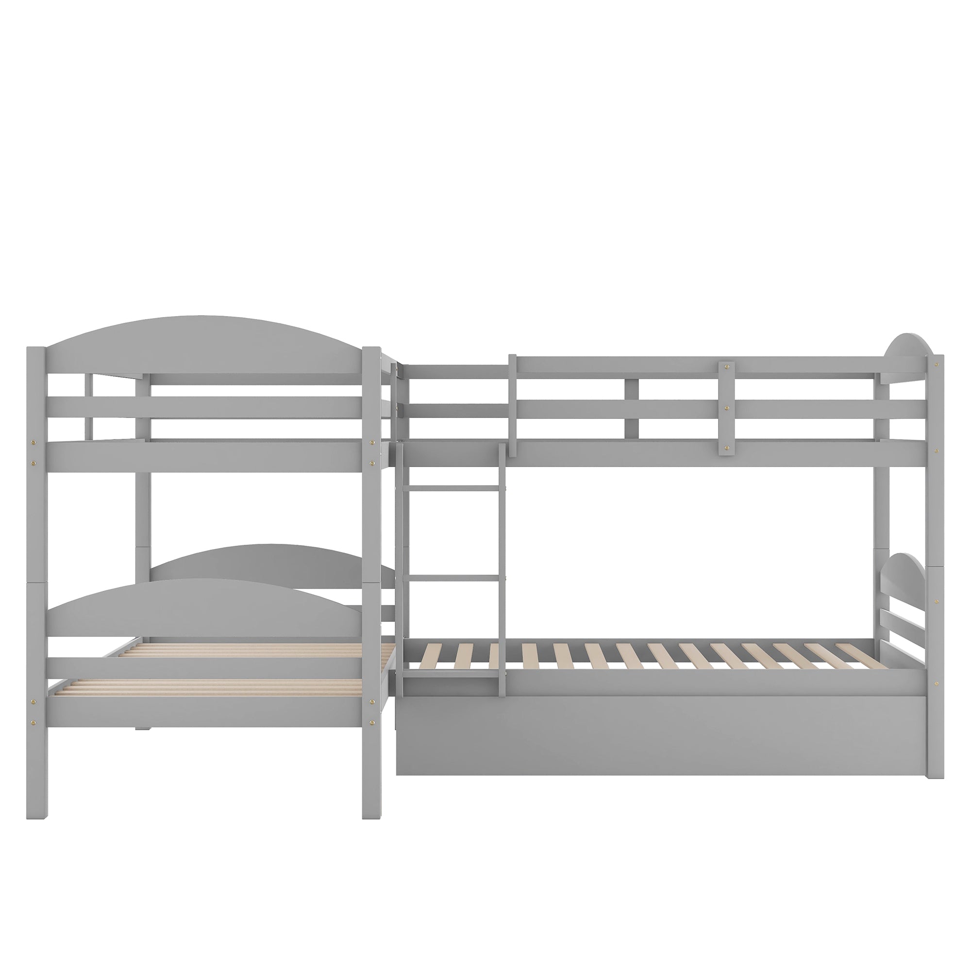 Twin L-Shaped Bunk bed with Trundle-Gray