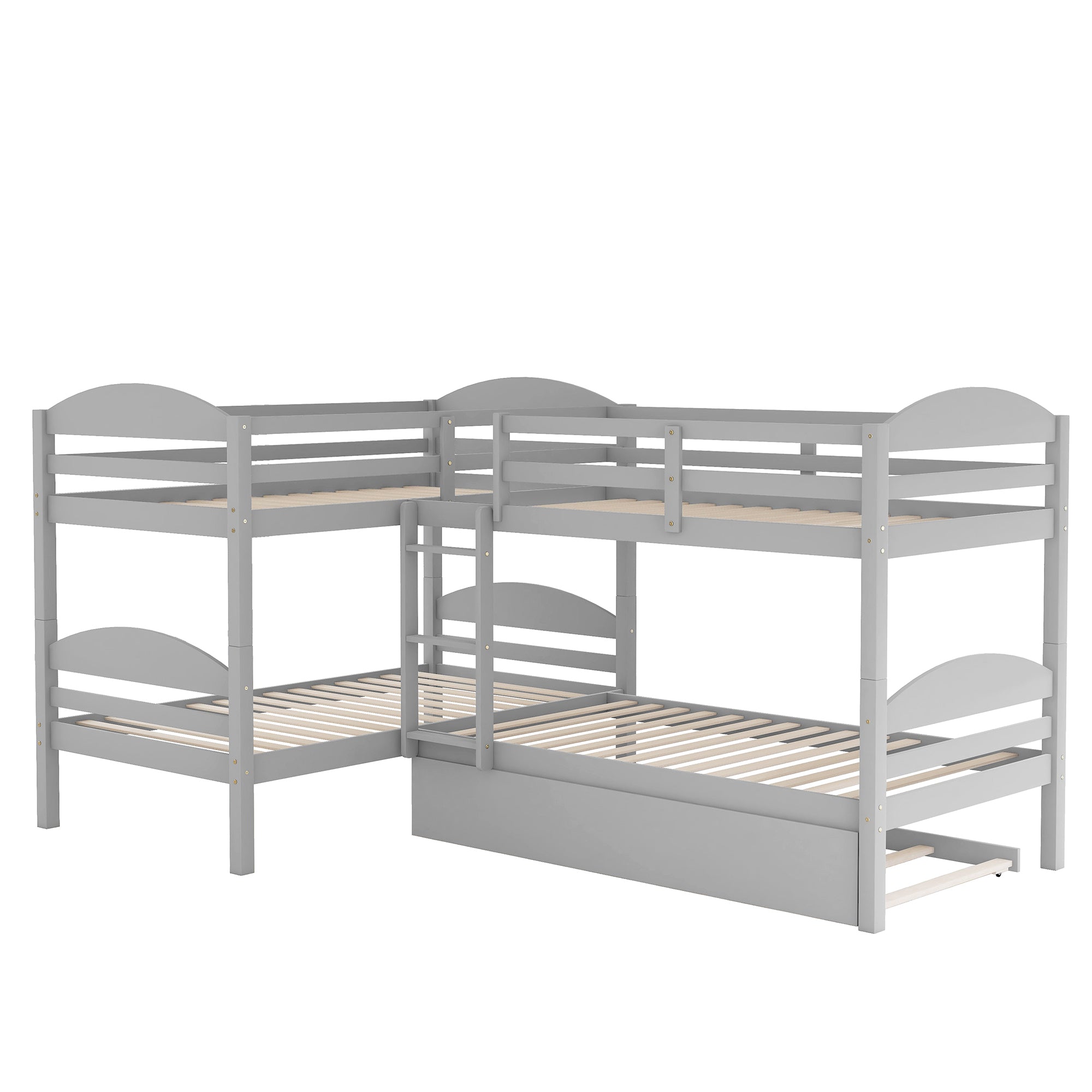 Twin L-Shaped Bunk bed with Trundle-Gray