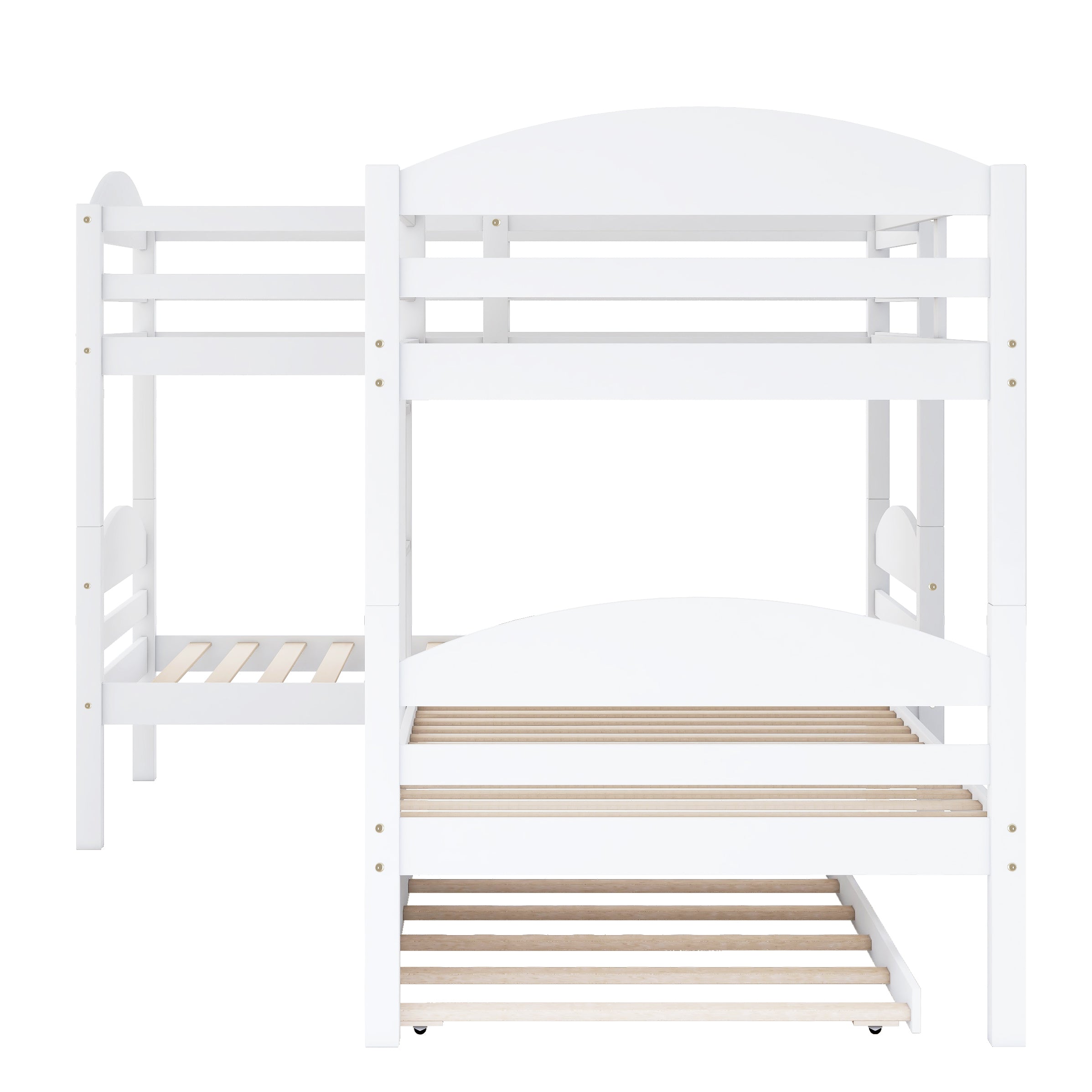 Twin L-Shaped Bunk bed with Trundle-White