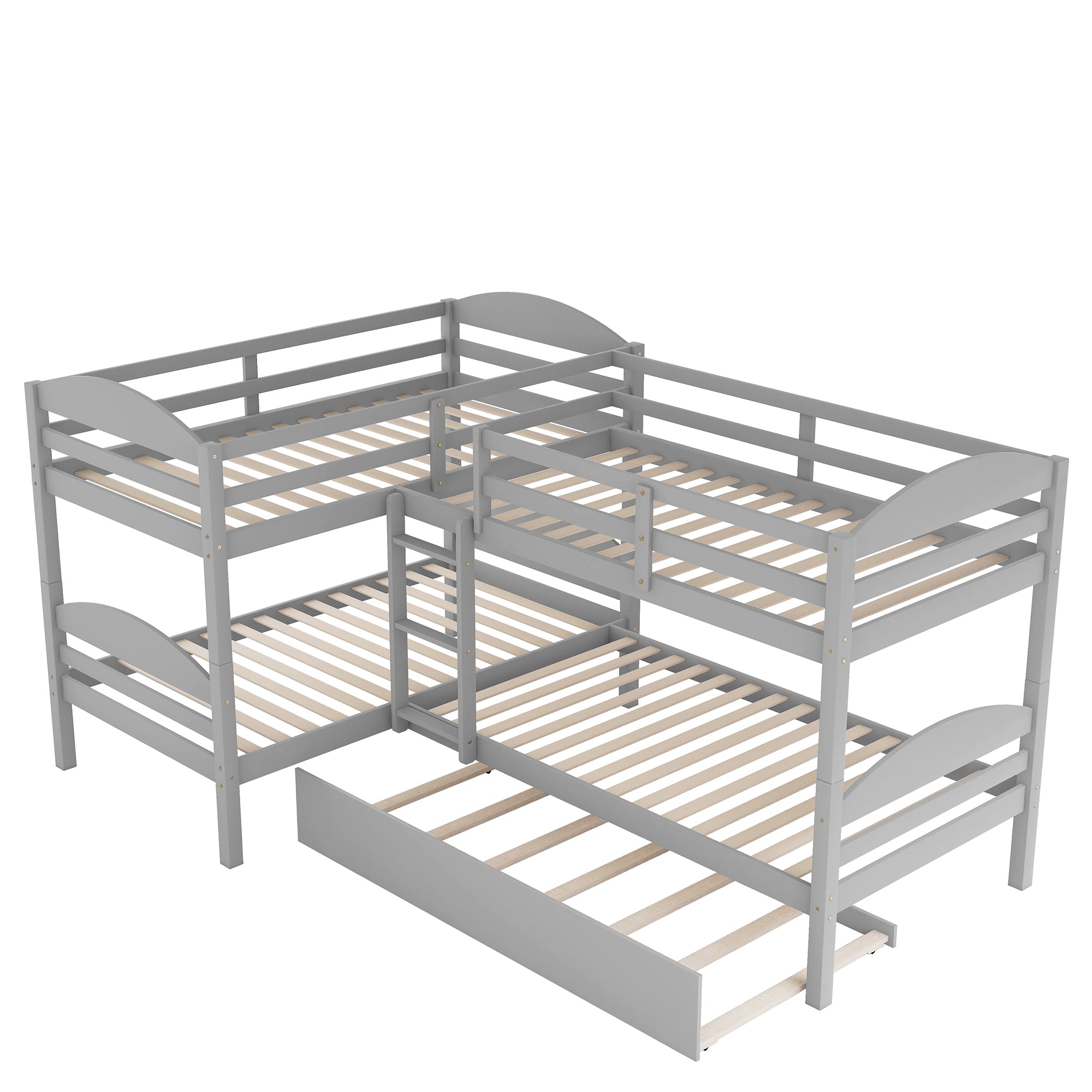 Twin L-Shaped Bunk bed with Trundle-Gray