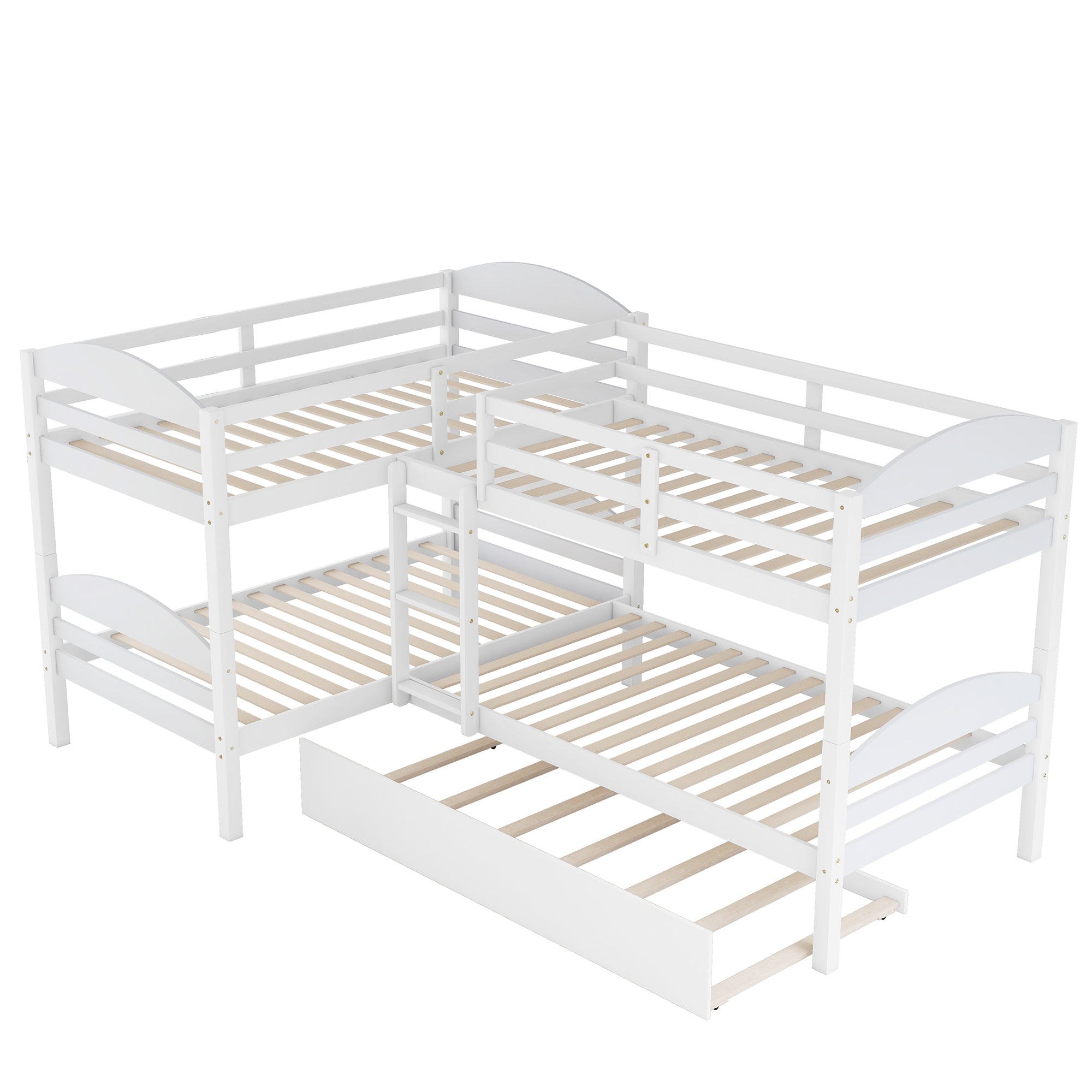 Twin L-Shaped Bunk bed with Trundle-White