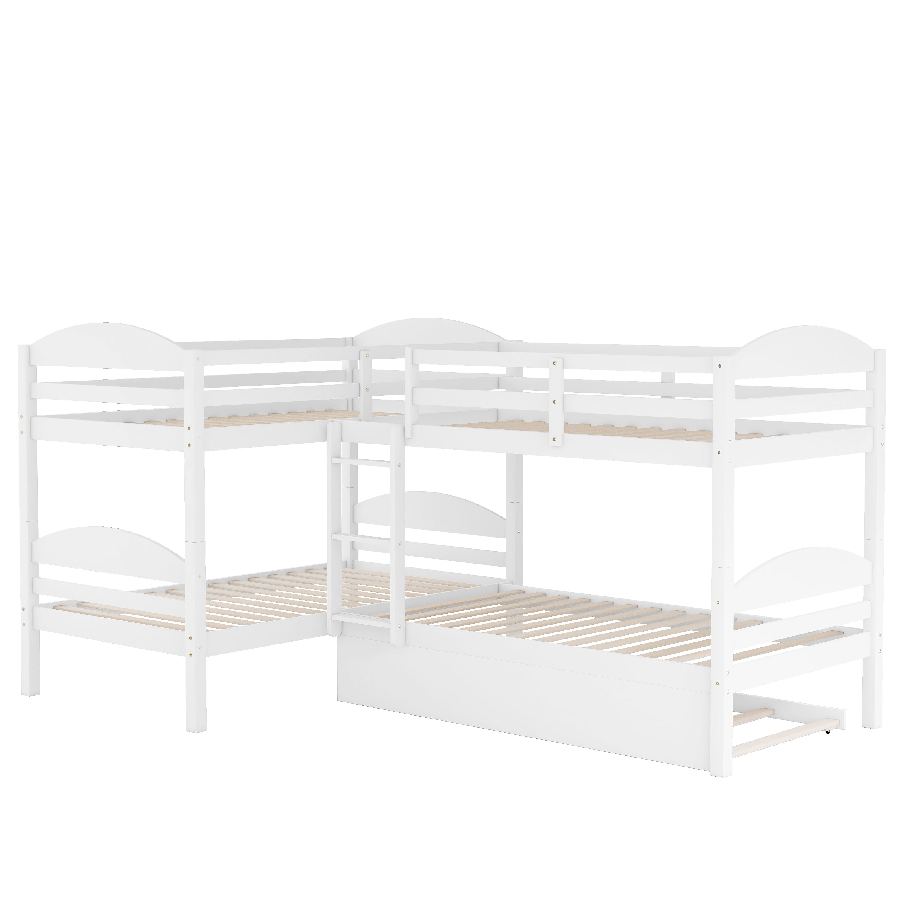 Twin L-Shaped Bunk bed with Trundle-White