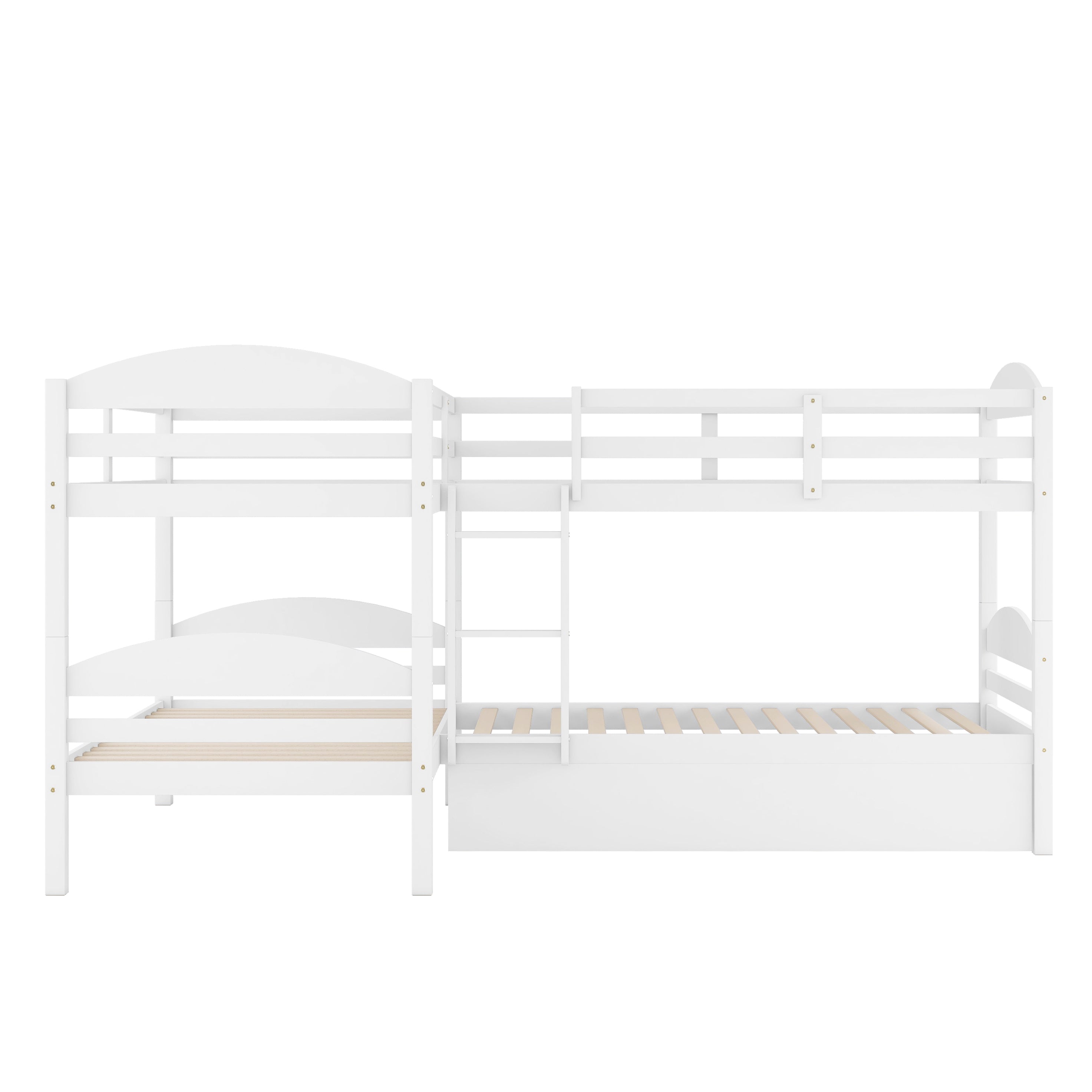 Twin L-Shaped Bunk bed with Trundle-White