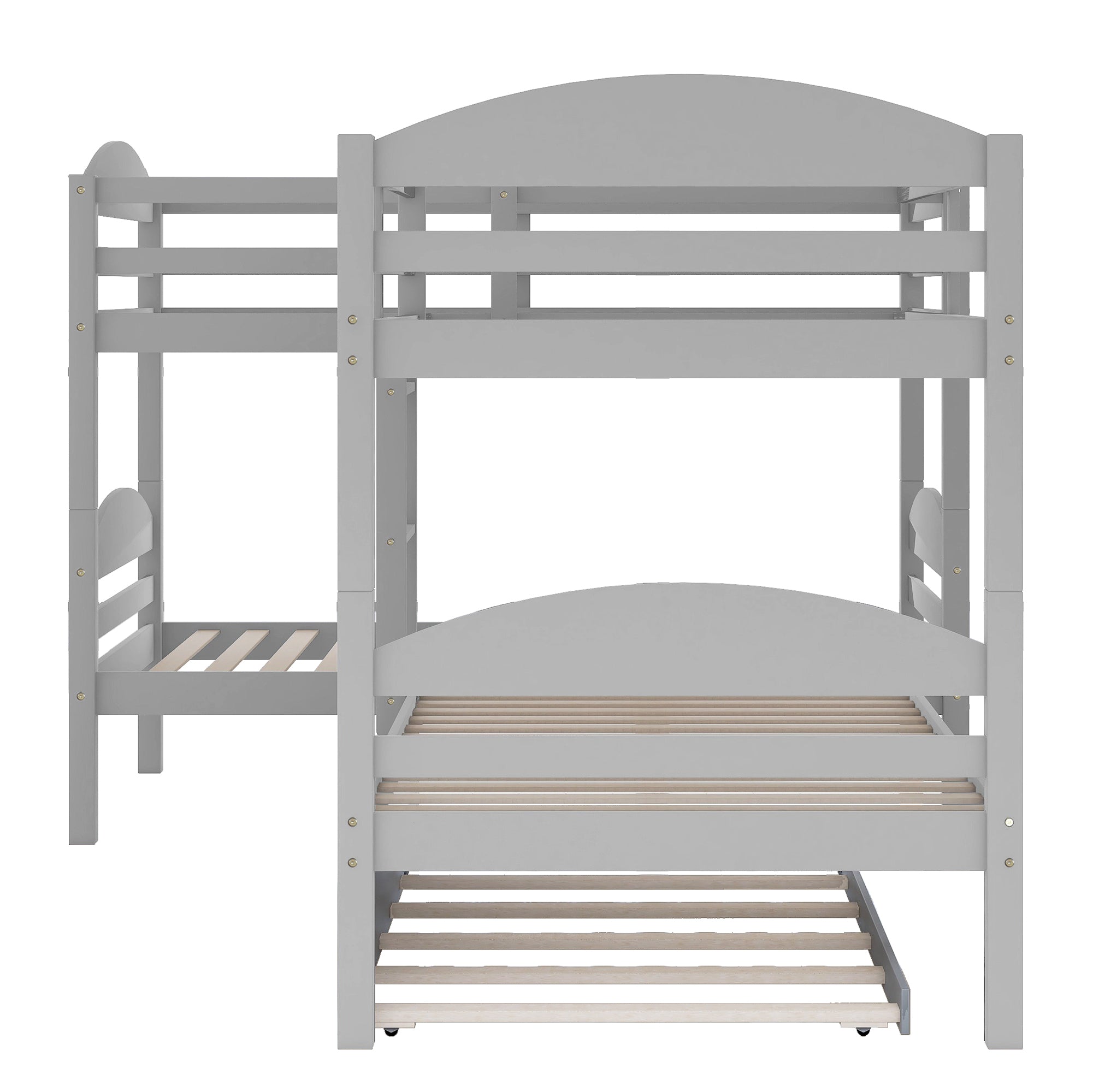 Twin L-Shaped Bunk bed with Trundle-Gray