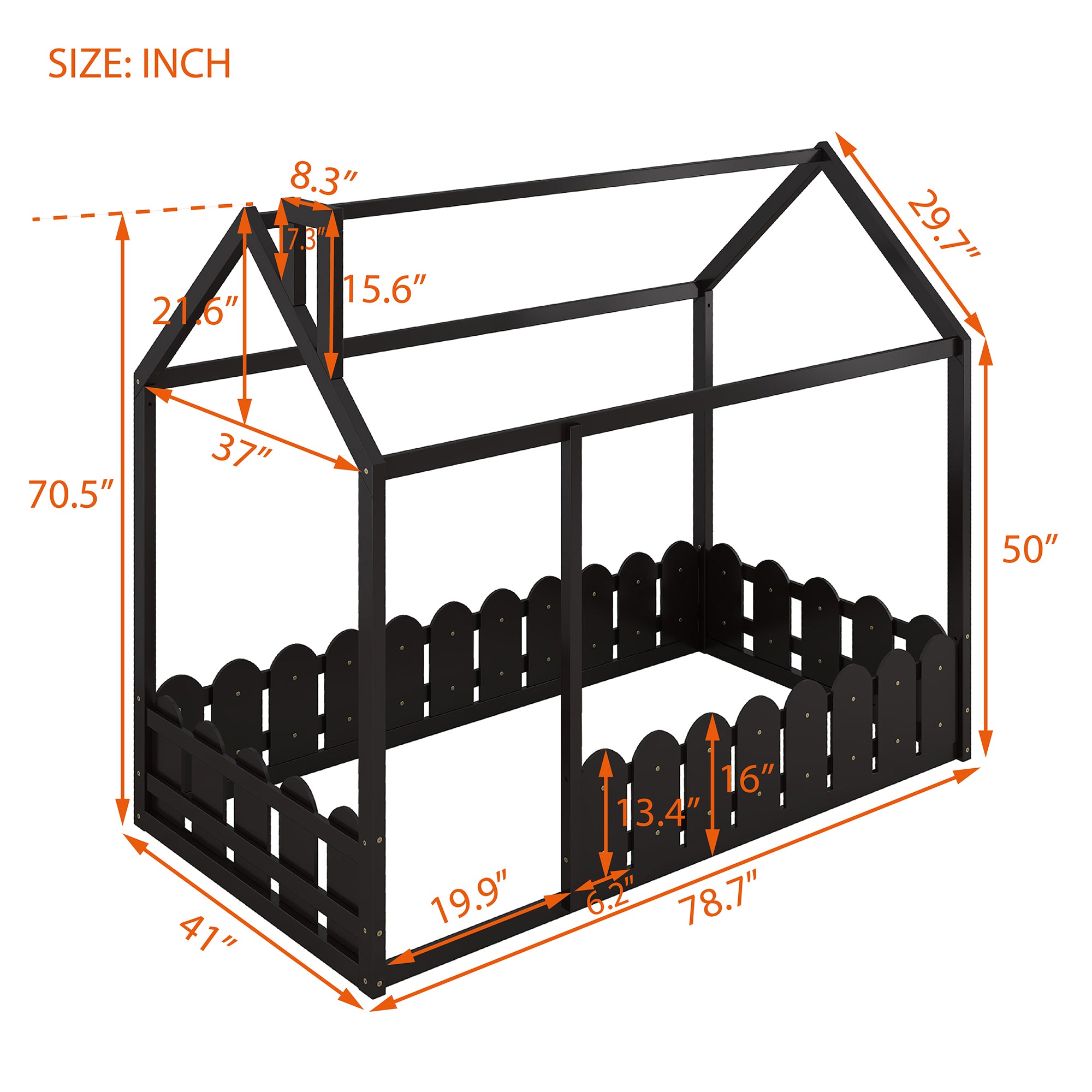 {Slats are not included}Twin Size Wood Bed House Bed Frame with Fence,for Kids,Teens, Girls,Boys {Espresso}