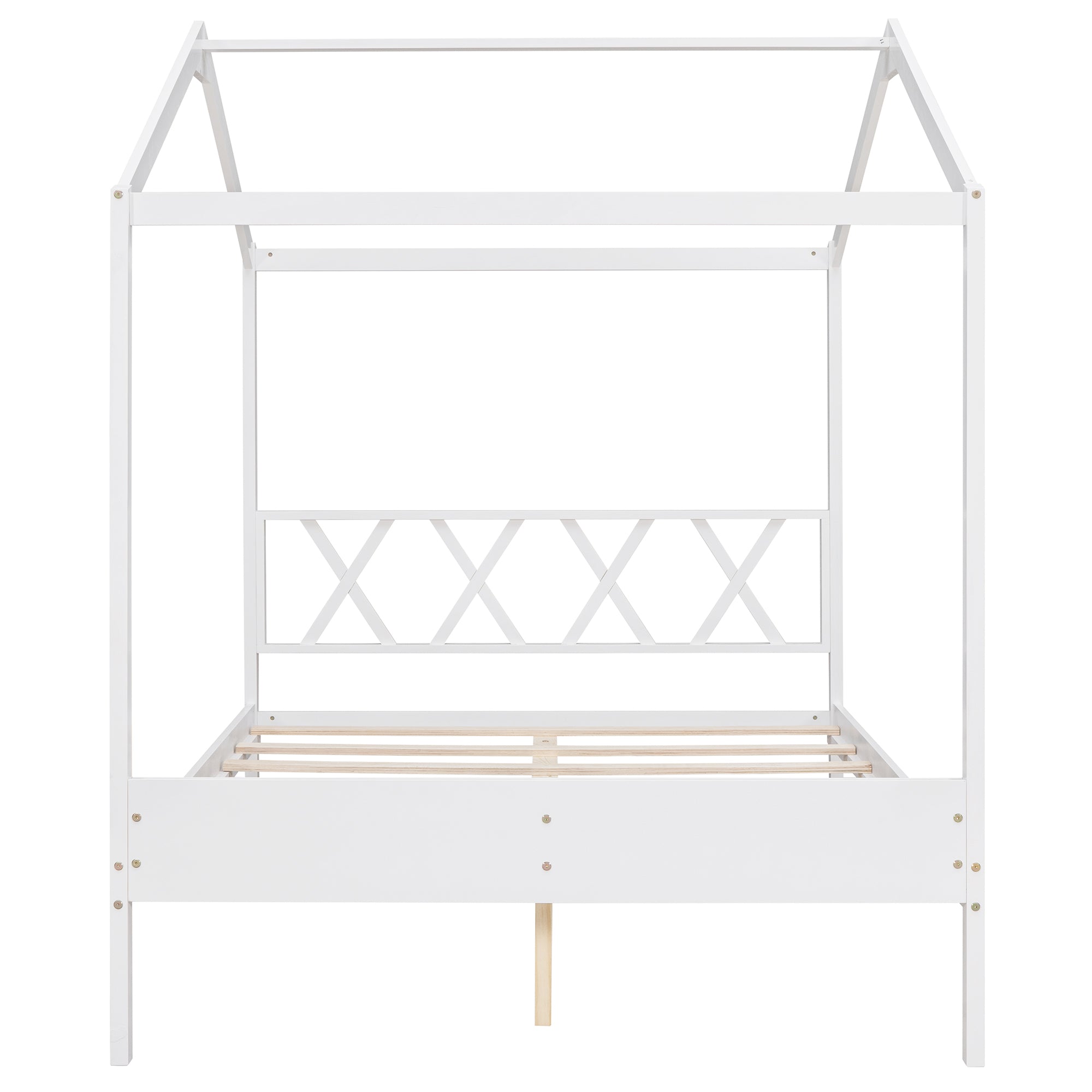 Full Size Wood House Bed with Storage Space, White