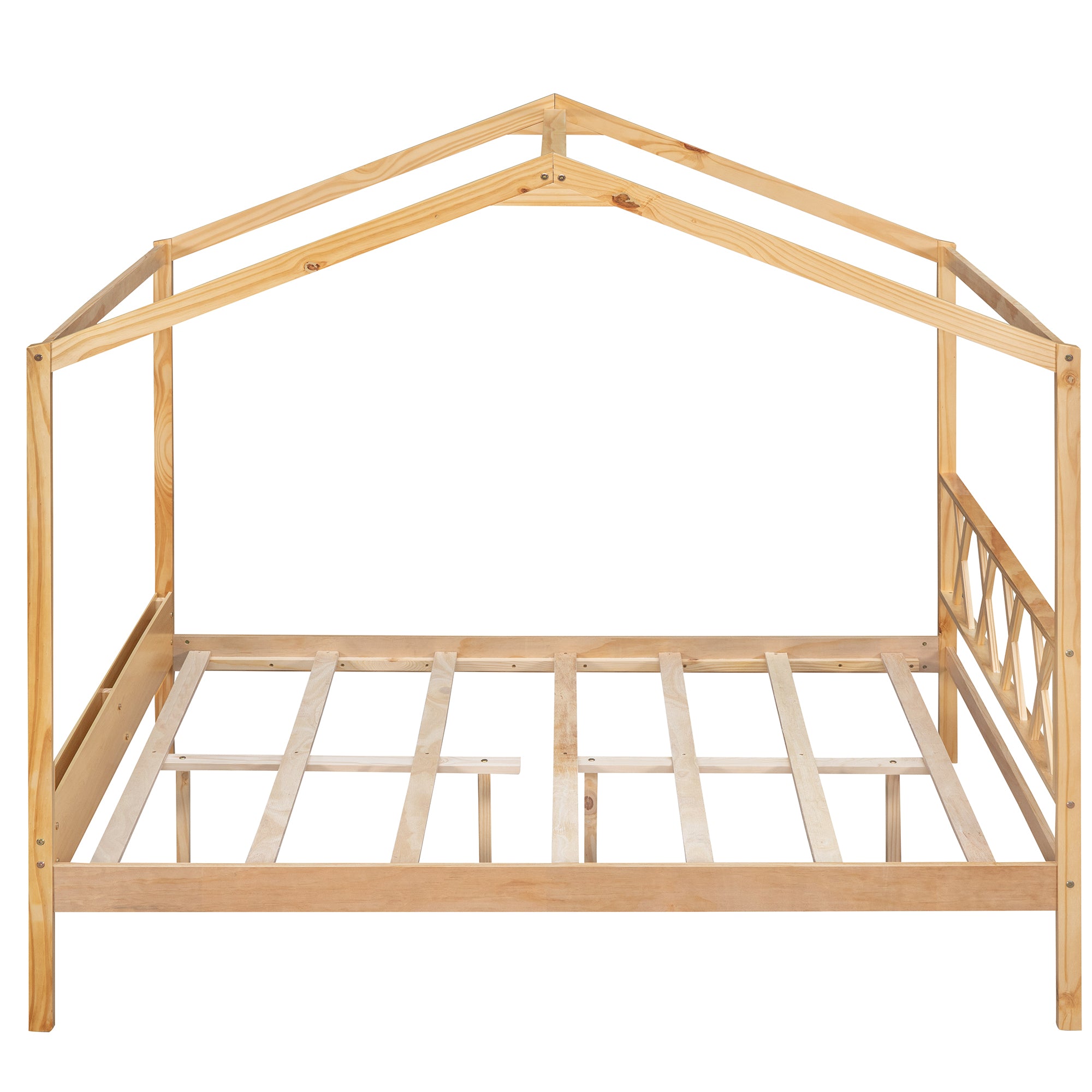 Full Size Wood House Bed with Storage Space, Natural