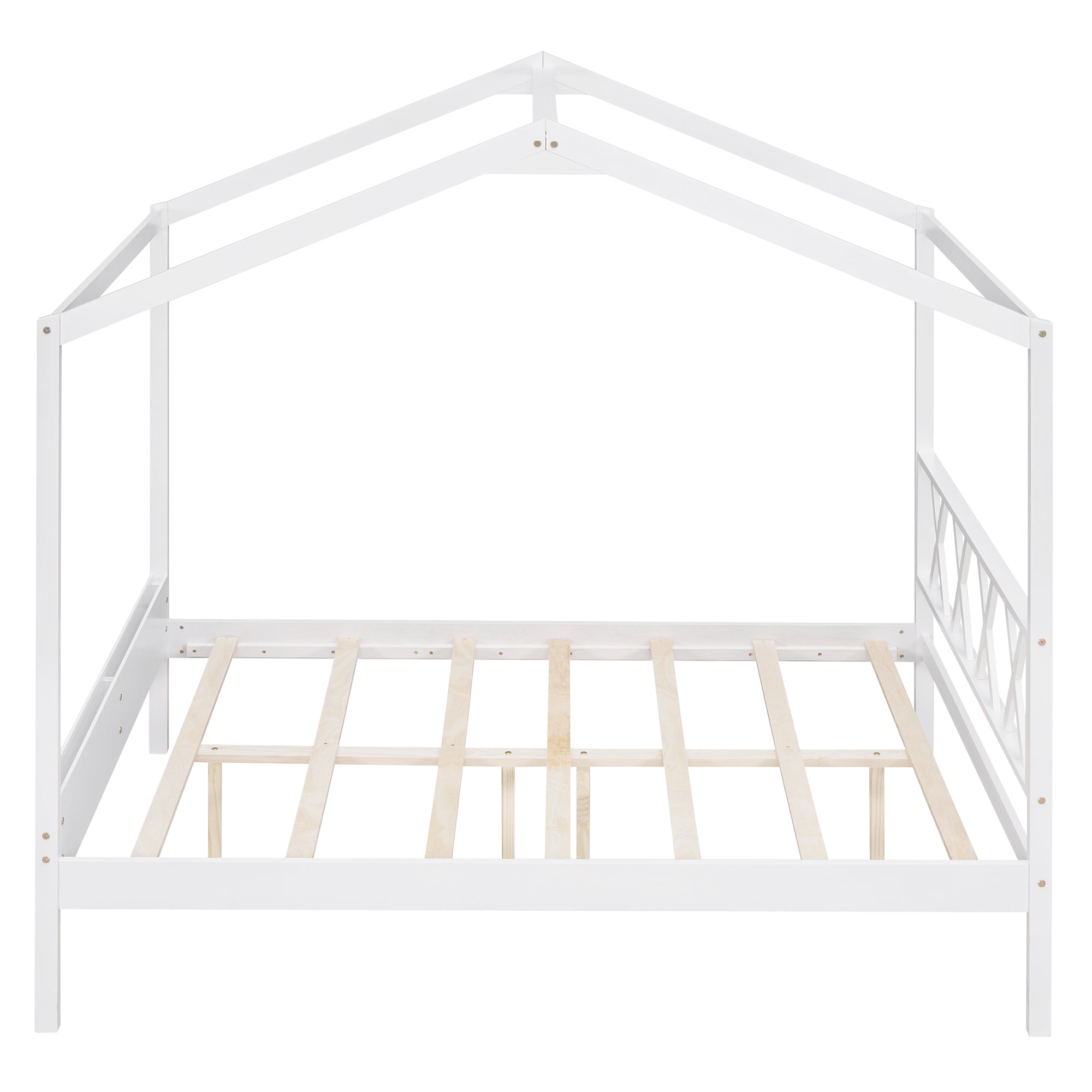 Full Size Wood House Bed with Storage Space, White