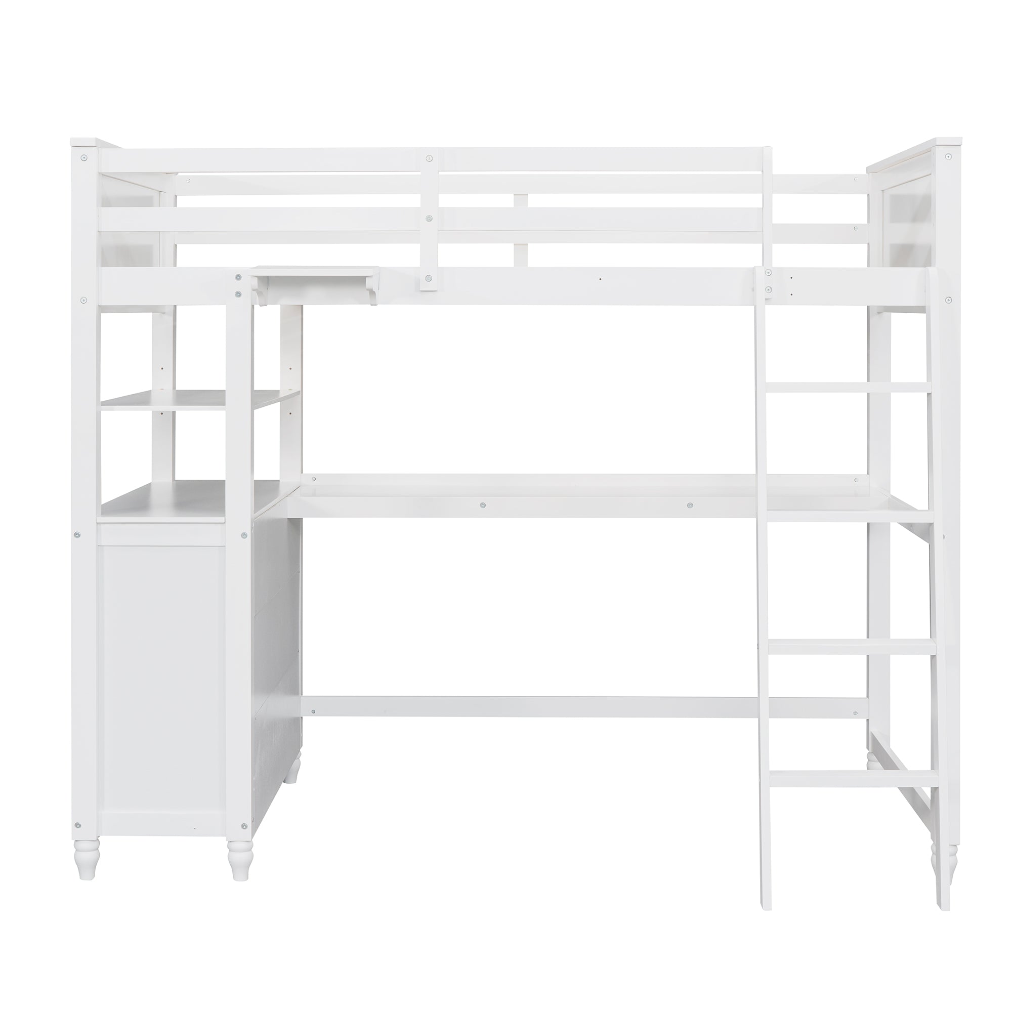 Twin size Loft Bed with Drawers and Desk, Wooden Loft Bed with Shelves - White