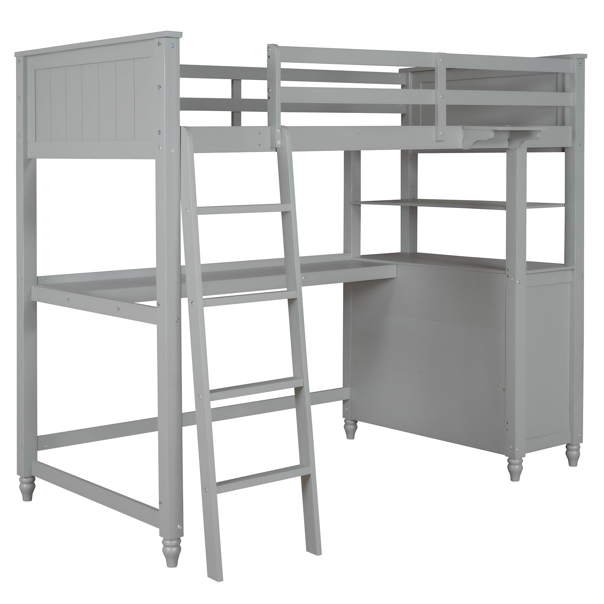 Twin size Loft Bed with Drawers and Desk, Wooden Loft Bed with Shelves - Gray