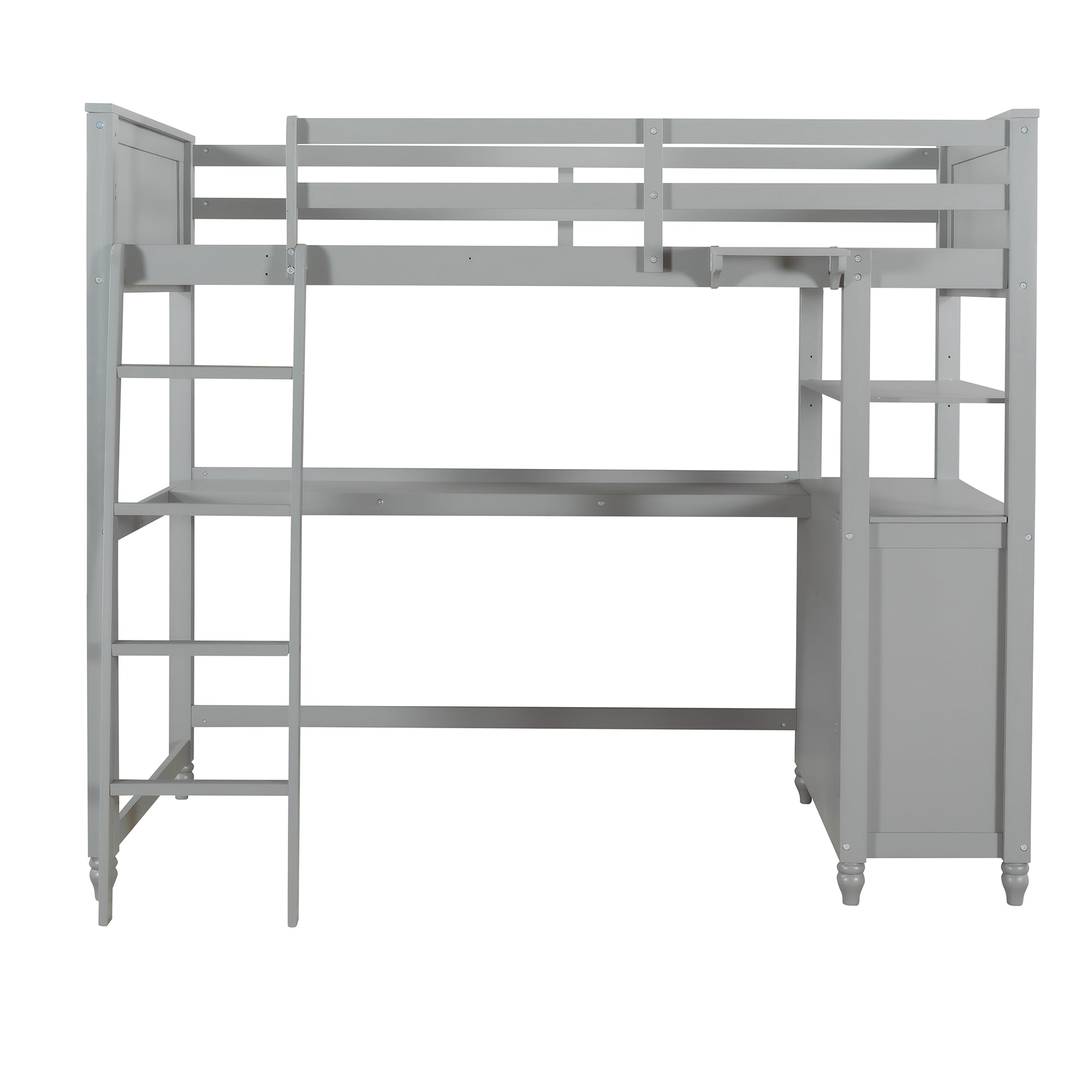 Twin size Loft Bed with Drawers and Desk, Wooden Loft Bed with Shelves - Gray