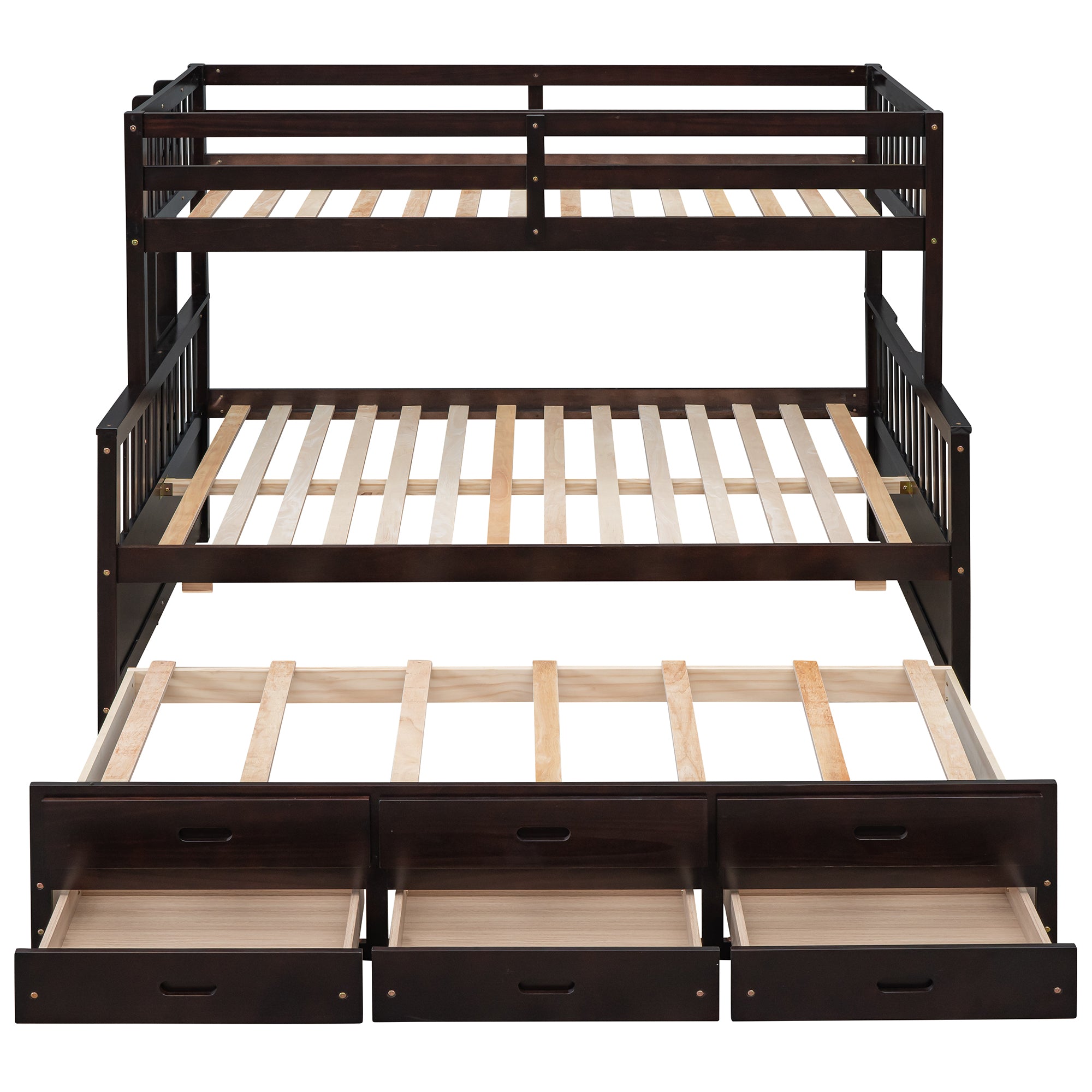 Twin-Over-Full Bunk Bed with Twin size Trundle , Separable Bunk Bed with Drawers for Bedroom - Espresso