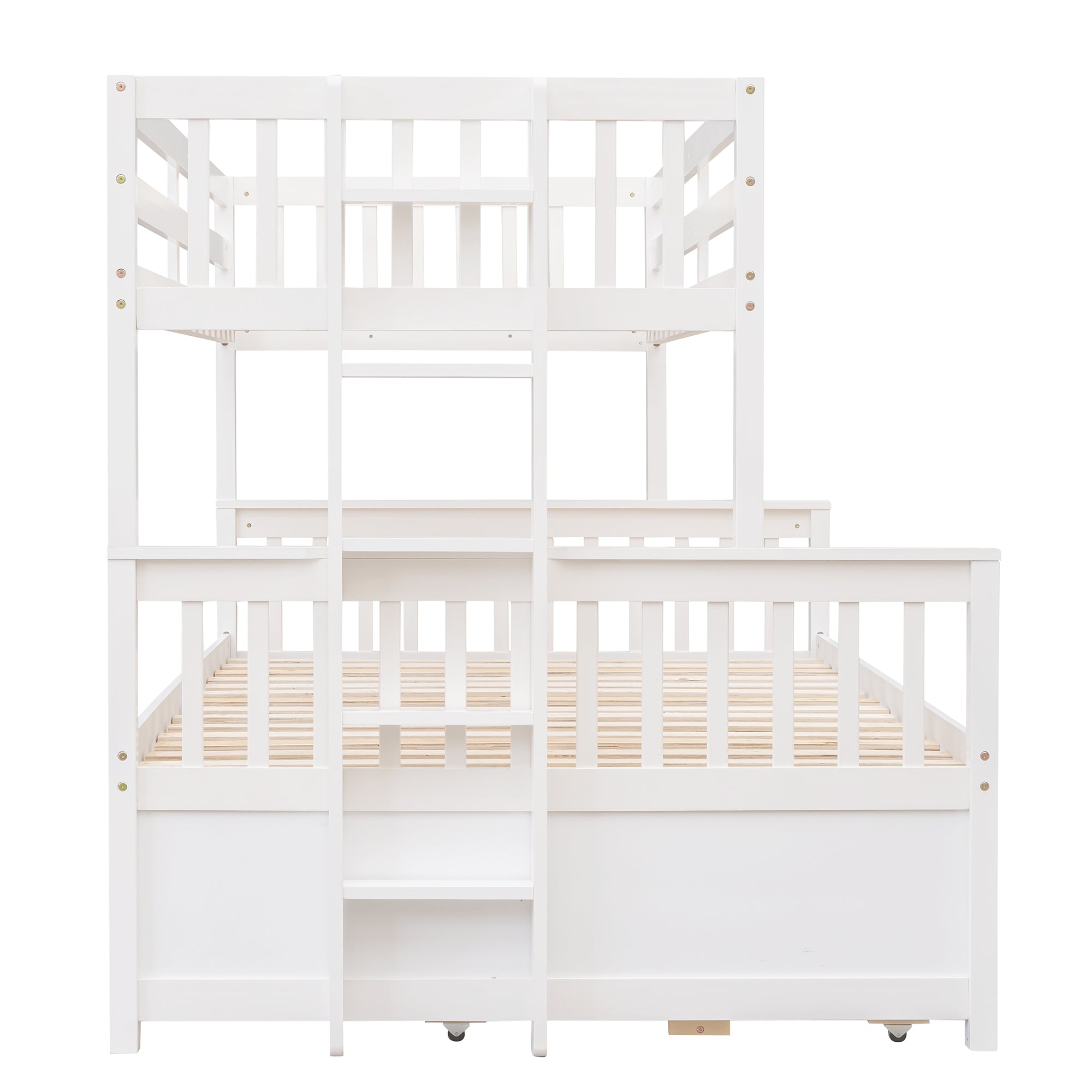 Twin-Over-Full Bunk Bed with Twin size Trundle , Separable Bunk Bed with Drawers for Bedroom - White