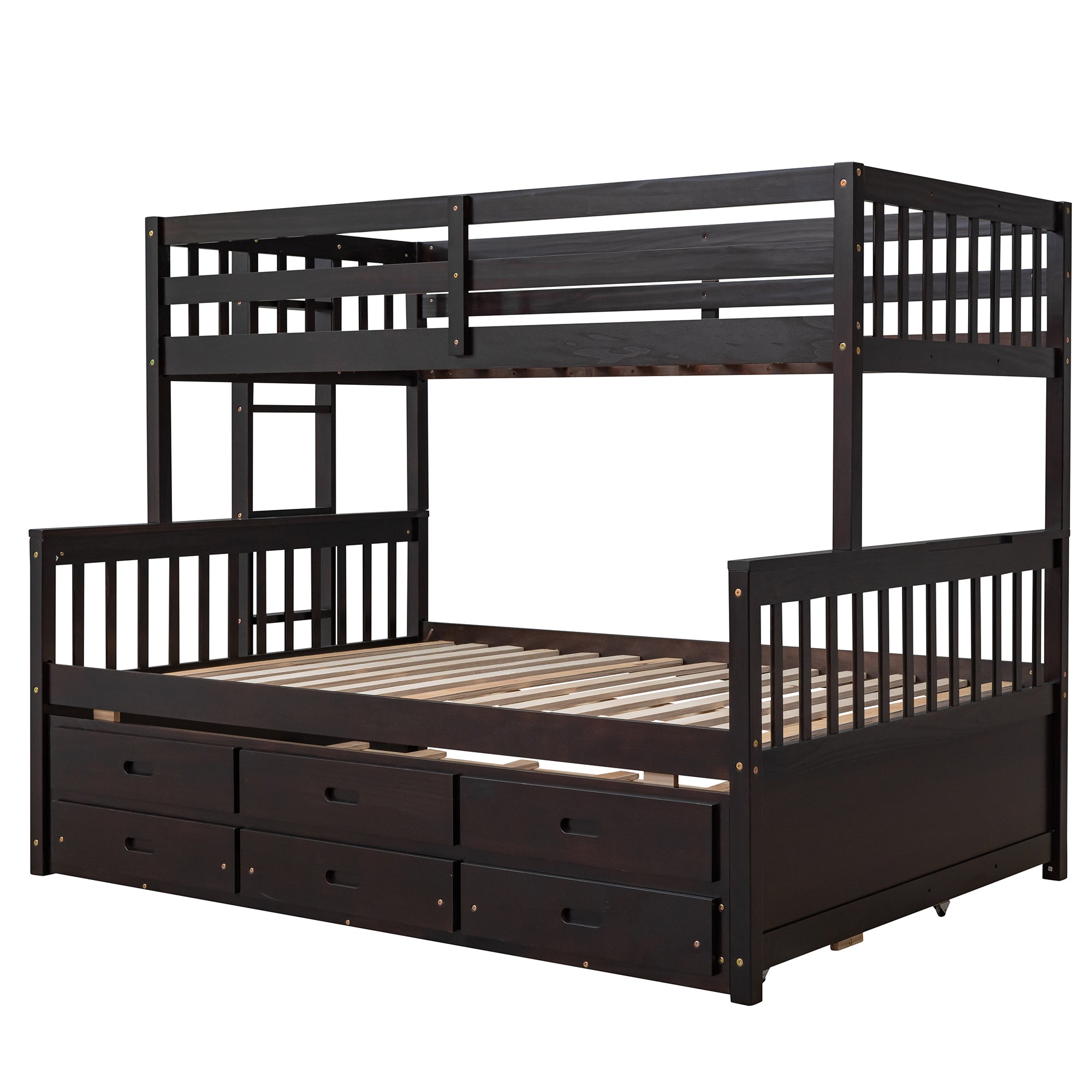 Twin-Over-Full Bunk Bed with Twin size Trundle , Separable Bunk Bed with Drawers for Bedroom - Espresso