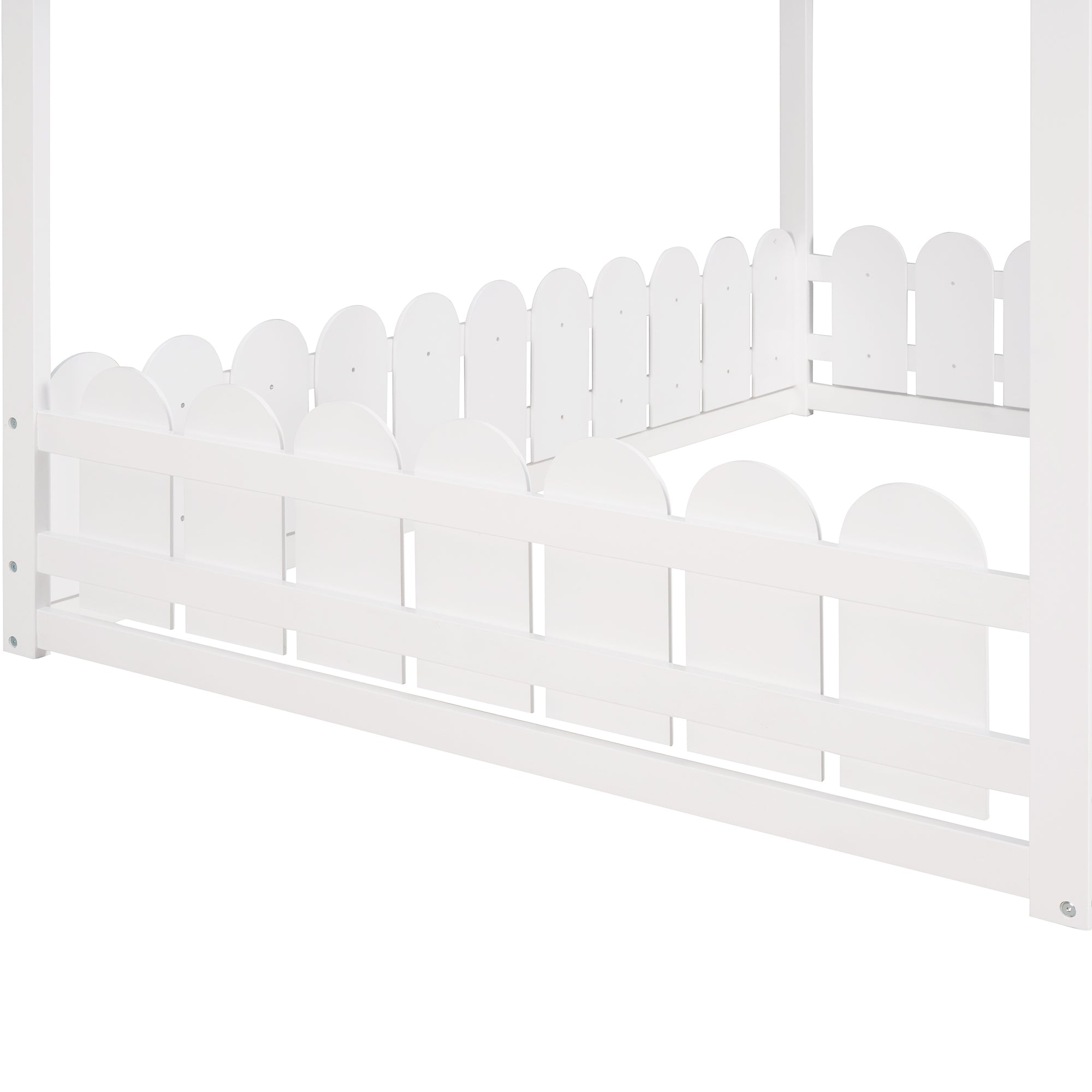 (Slats are not included) Full Size Wood Bed House Bed Frame with Fence,for Kids,Teens,Girls,Boys (White )