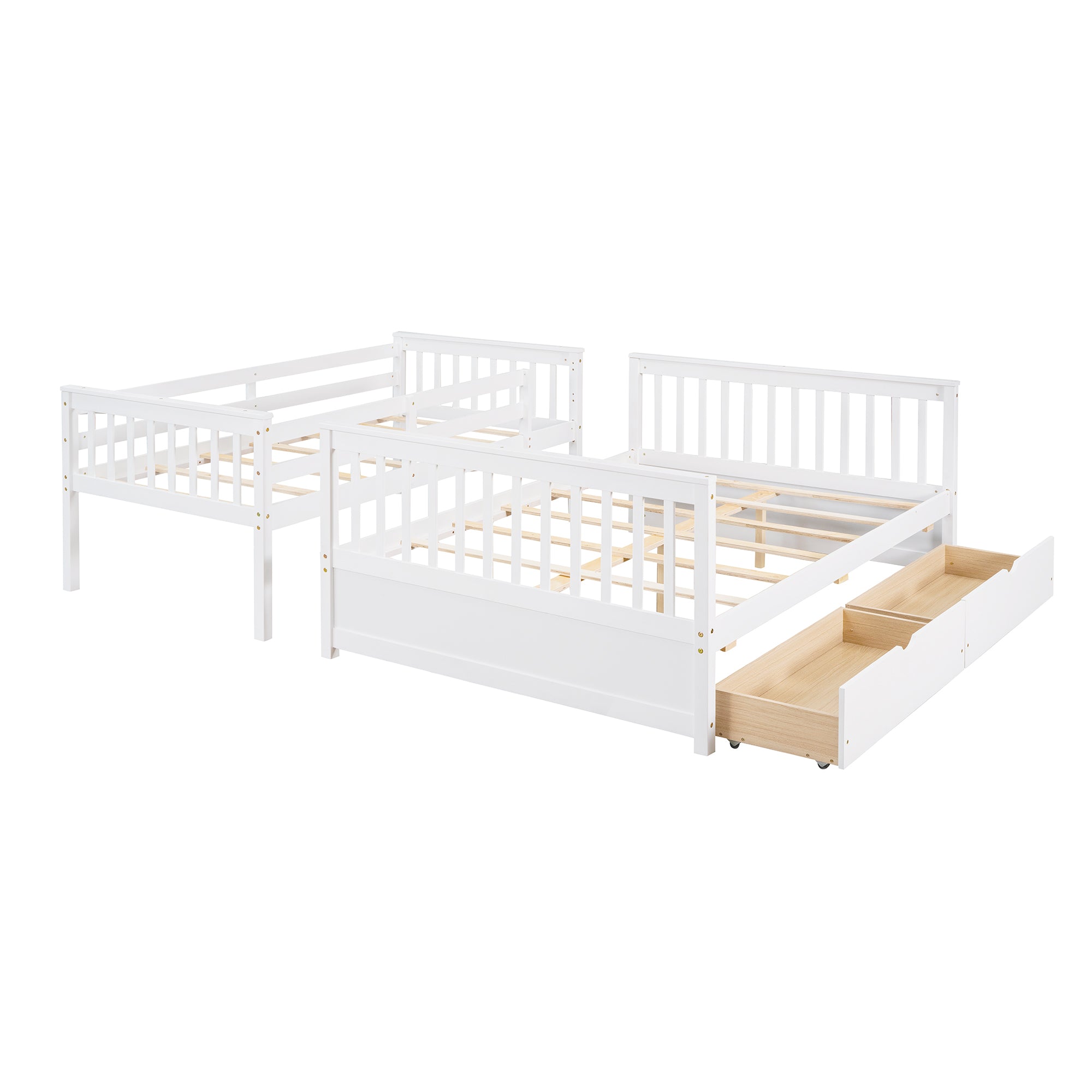 Twin-Over-Full Bunk Bed with Ladders and Two Storage Drawers (White)