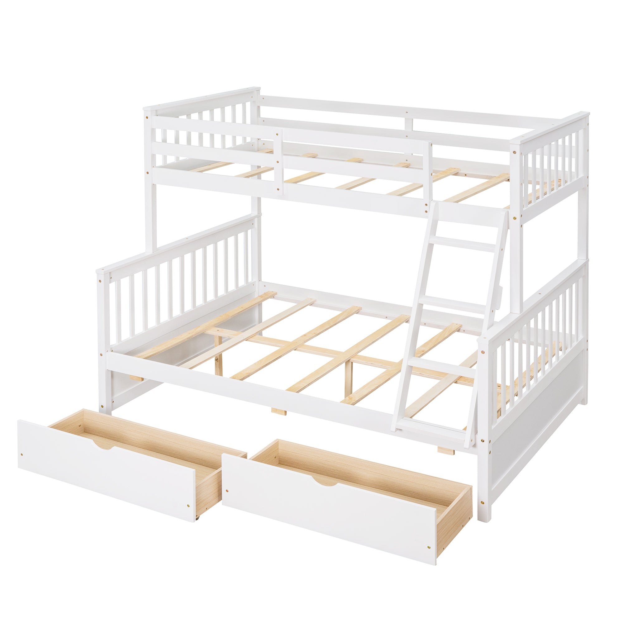 Twin-Over-Full Bunk Bed with Ladders and Two Storage Drawers (White)