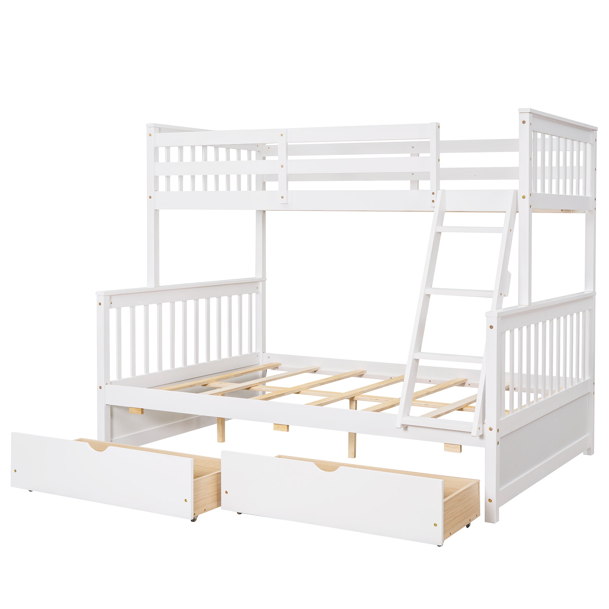 Twin-Over-Full Bunk Bed with Ladders and Two Storage Drawers (White)