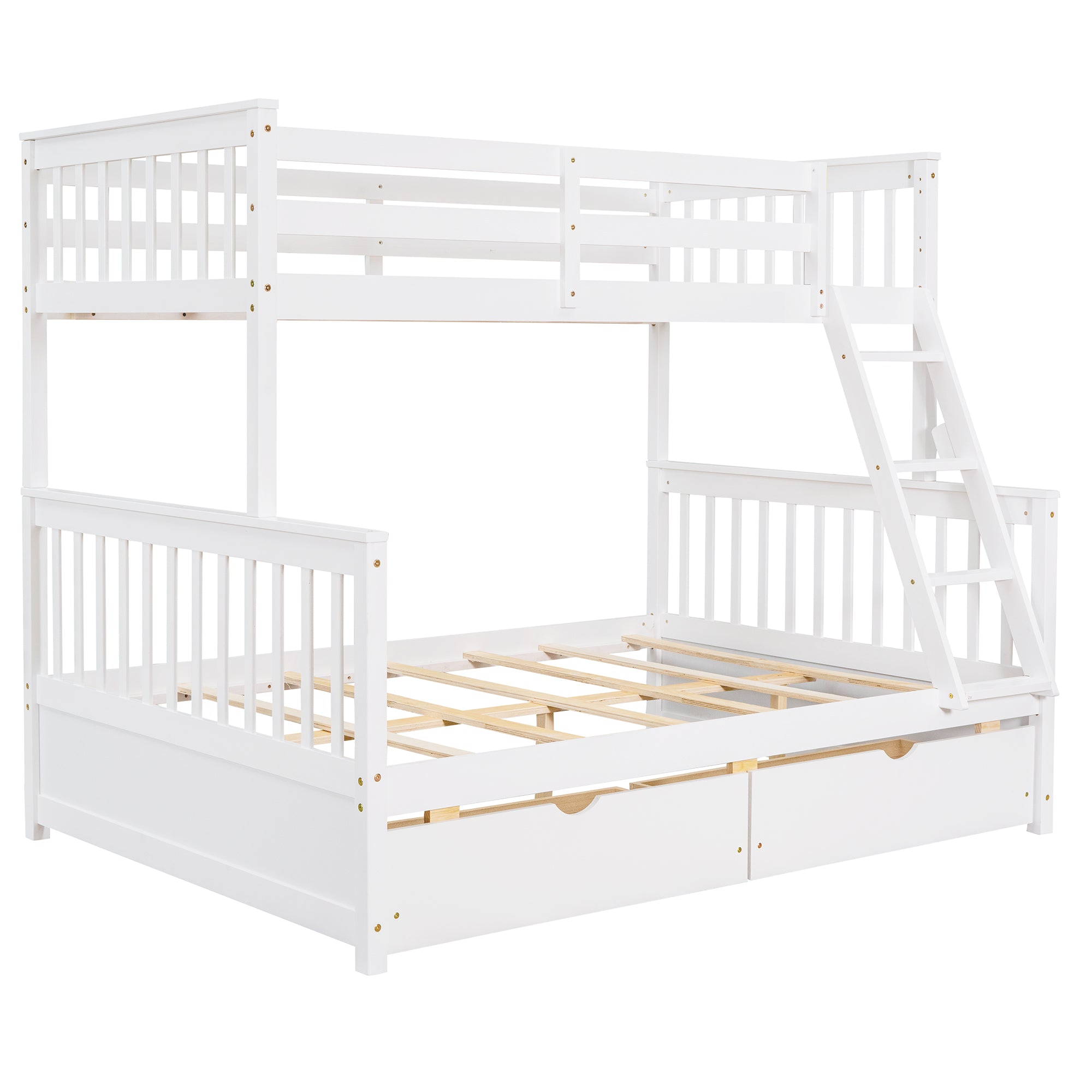 Twin-Over-Full Bunk Bed with Ladders and Two Storage Drawers (White)