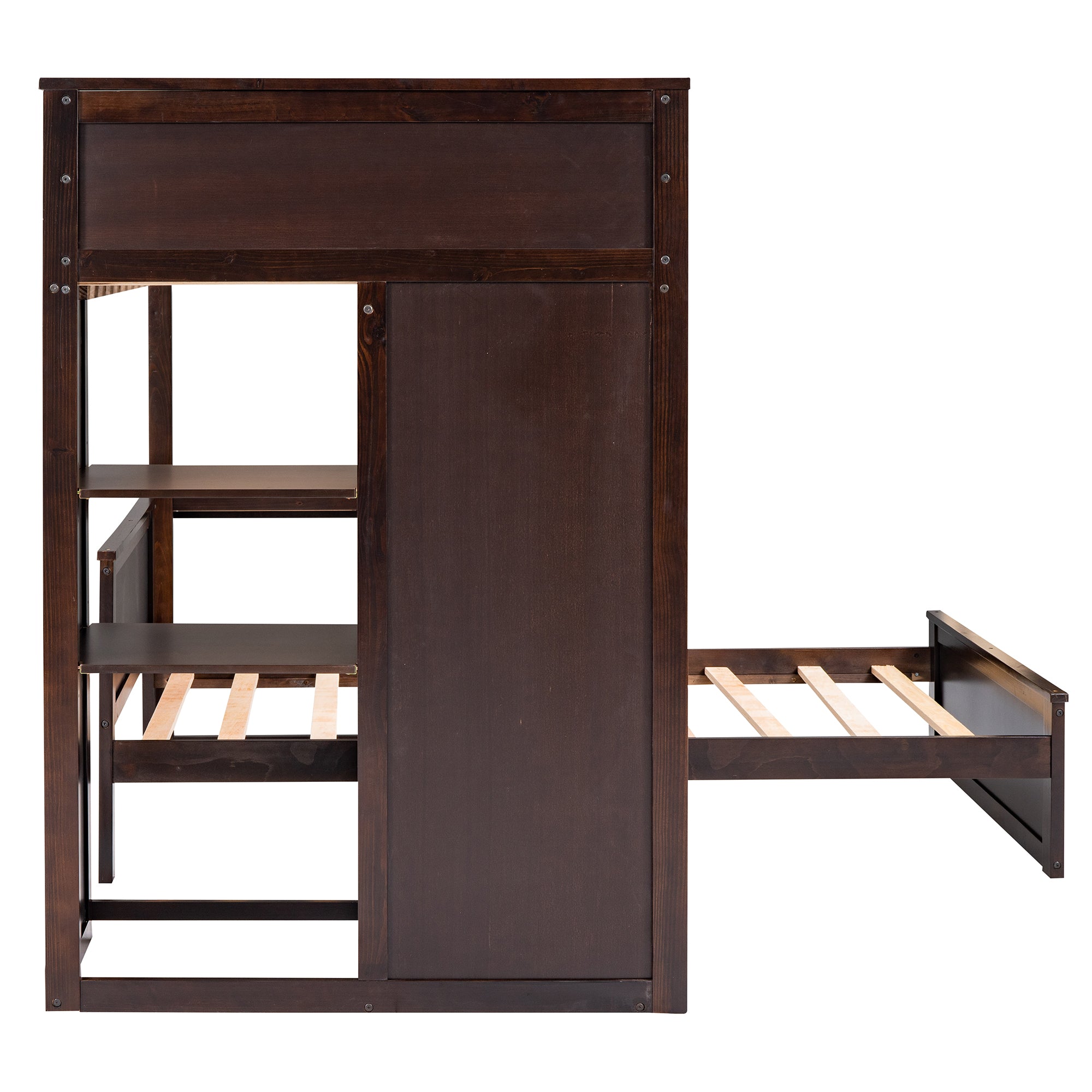 Twin size Loft Bed with a Stand-alone bed, Shelves,Desk,and Wardrobe-Espresso