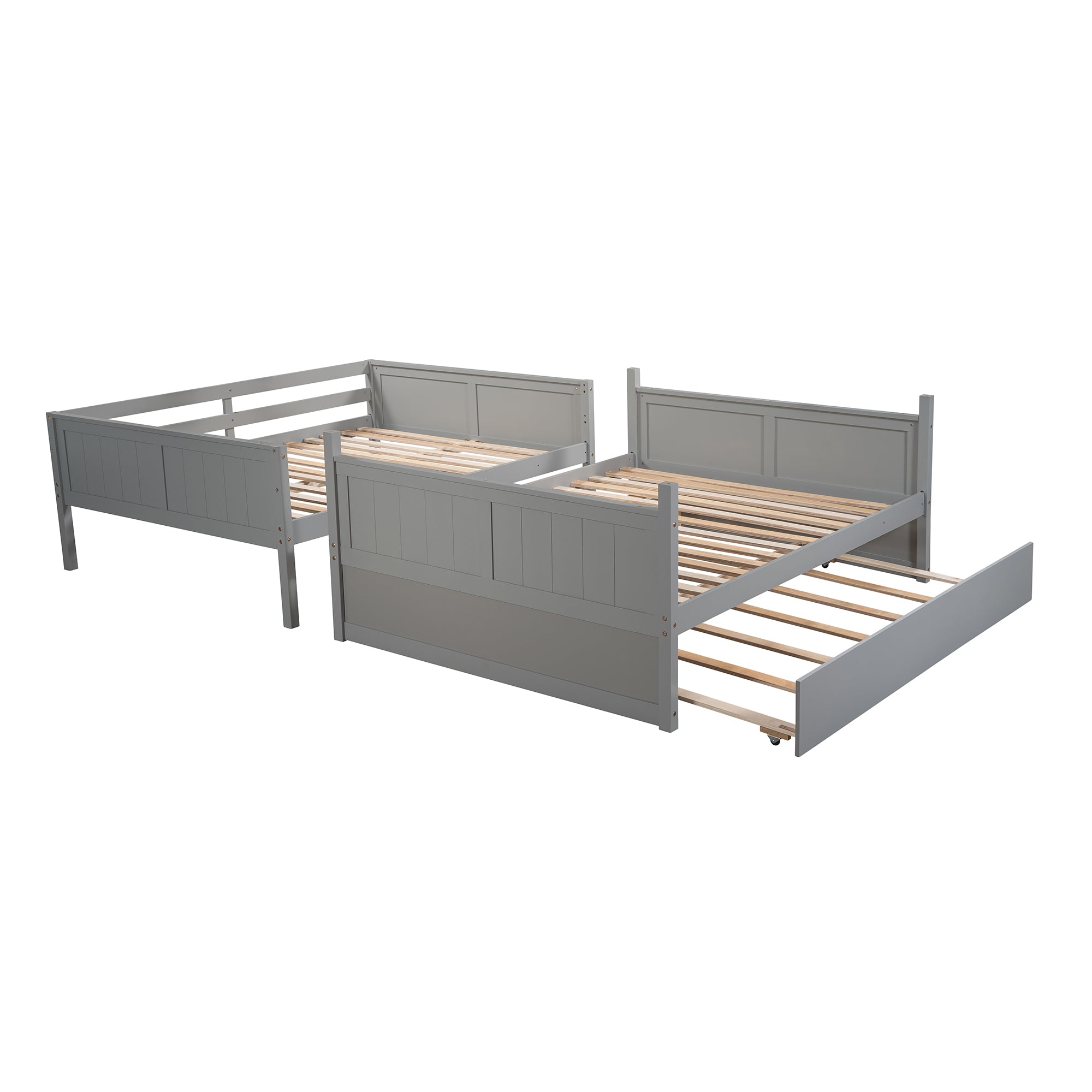 Full Over Full Bunk Bed with Twin Size Trundle, Gray