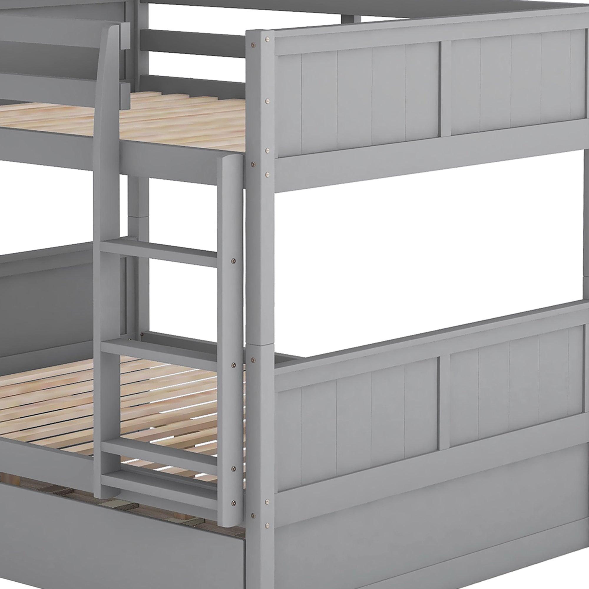 Full Over Full Bunk Bed with Twin Size Trundle, Gray