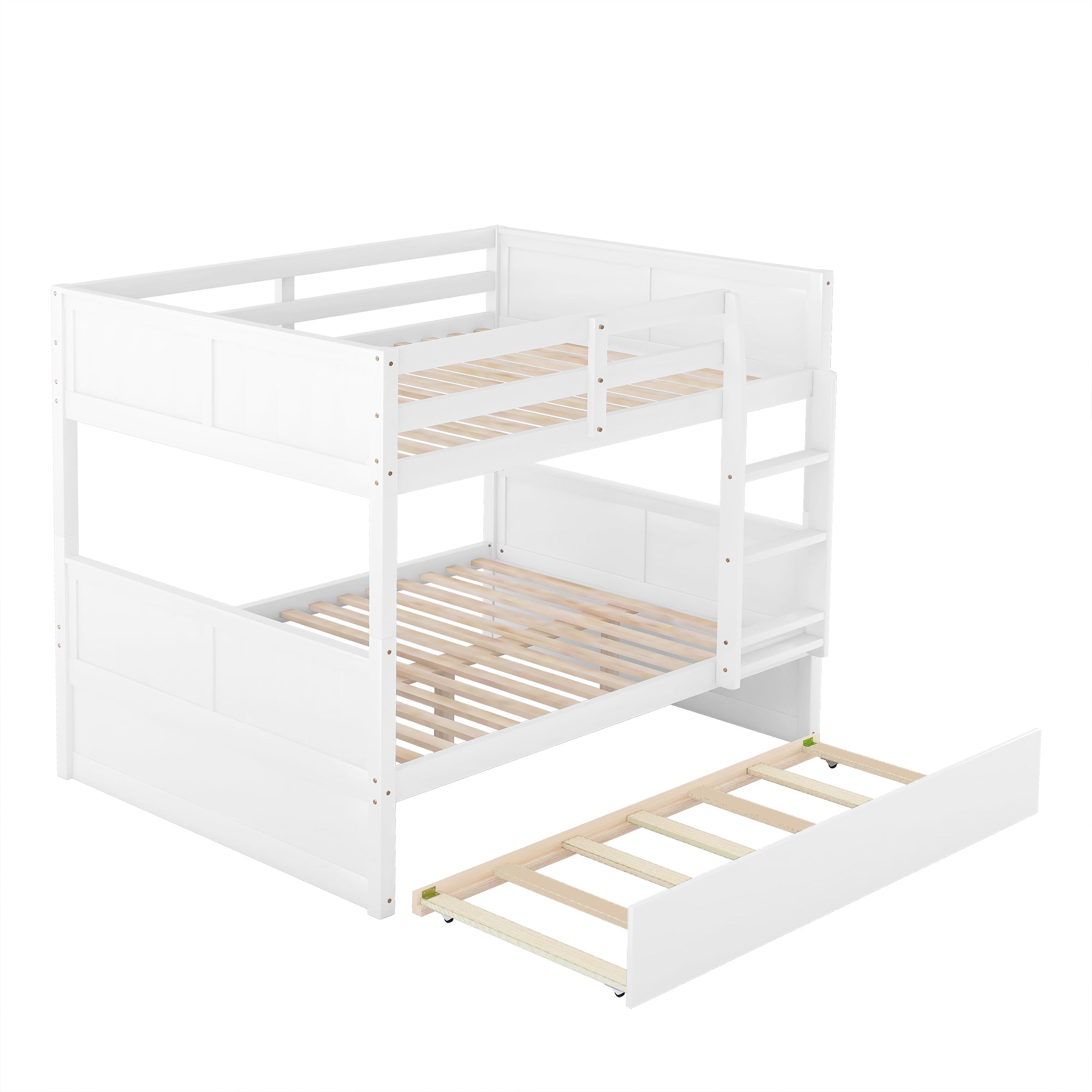 Full Over Full Bunk Bed with Twin Size Trundle, White