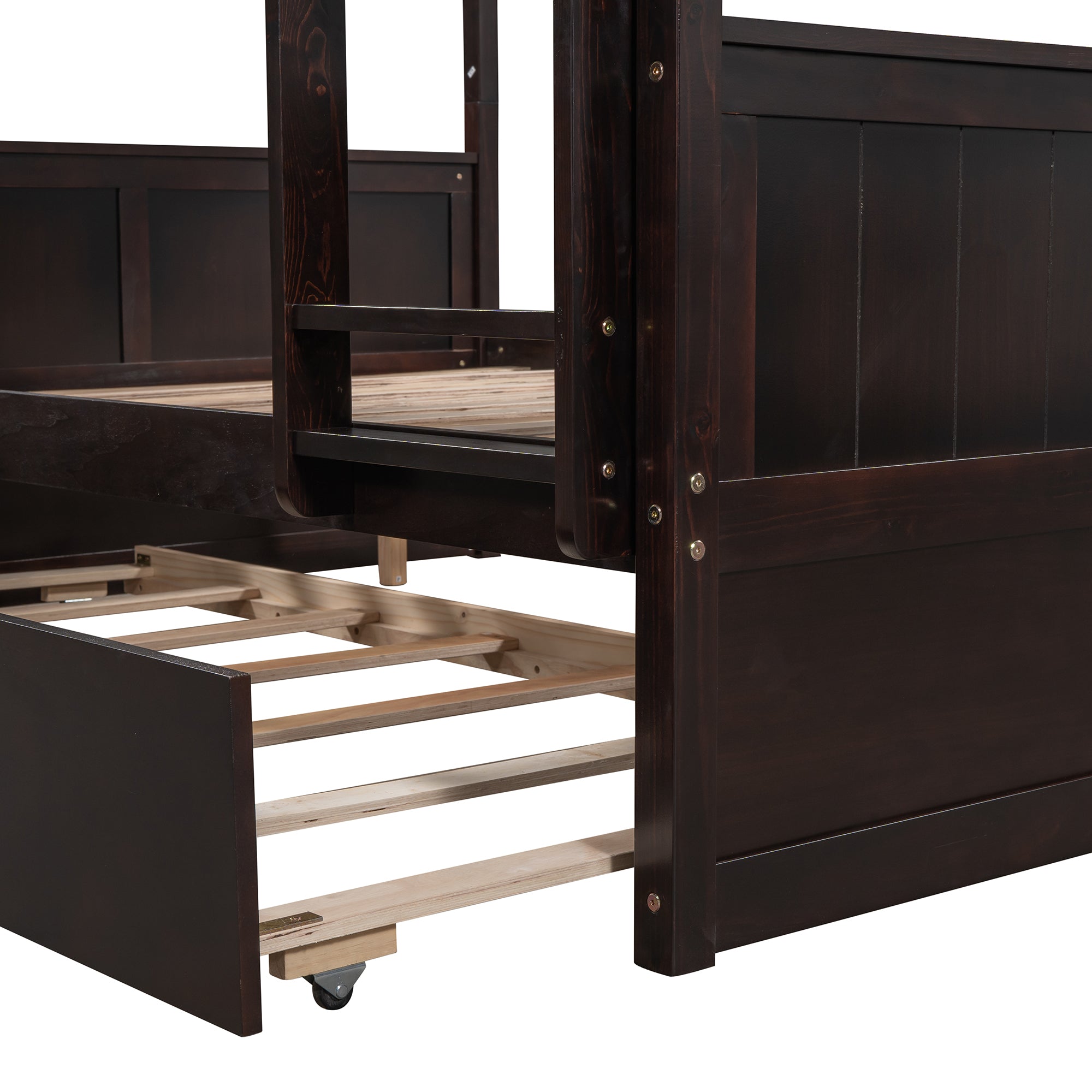 Full Over Full Bunk Bed with Twin Size Trundle, Espresso