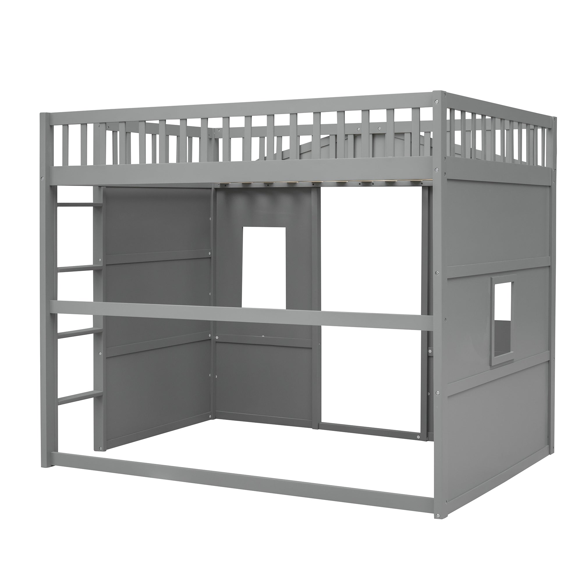 Full Size House Loft Bed With Ladder-Gray