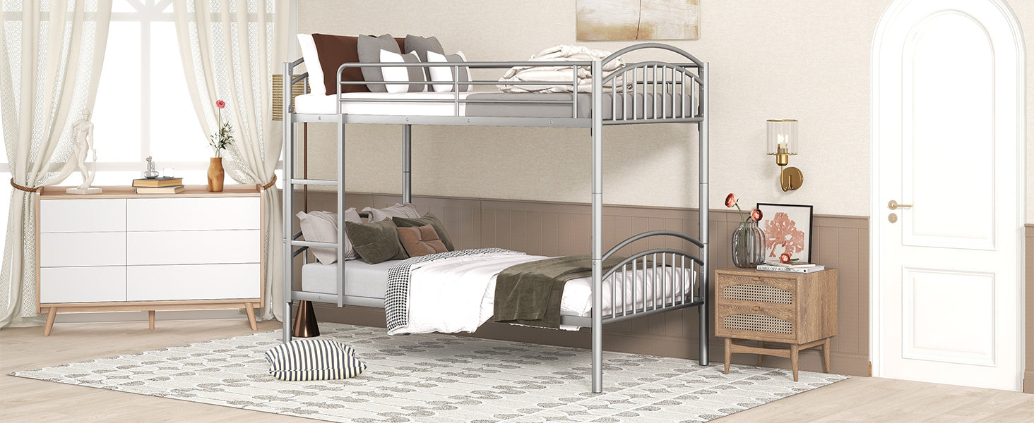 Twin Over Twin Metal Bunk Bed,Divided into Two Beds(Silver)