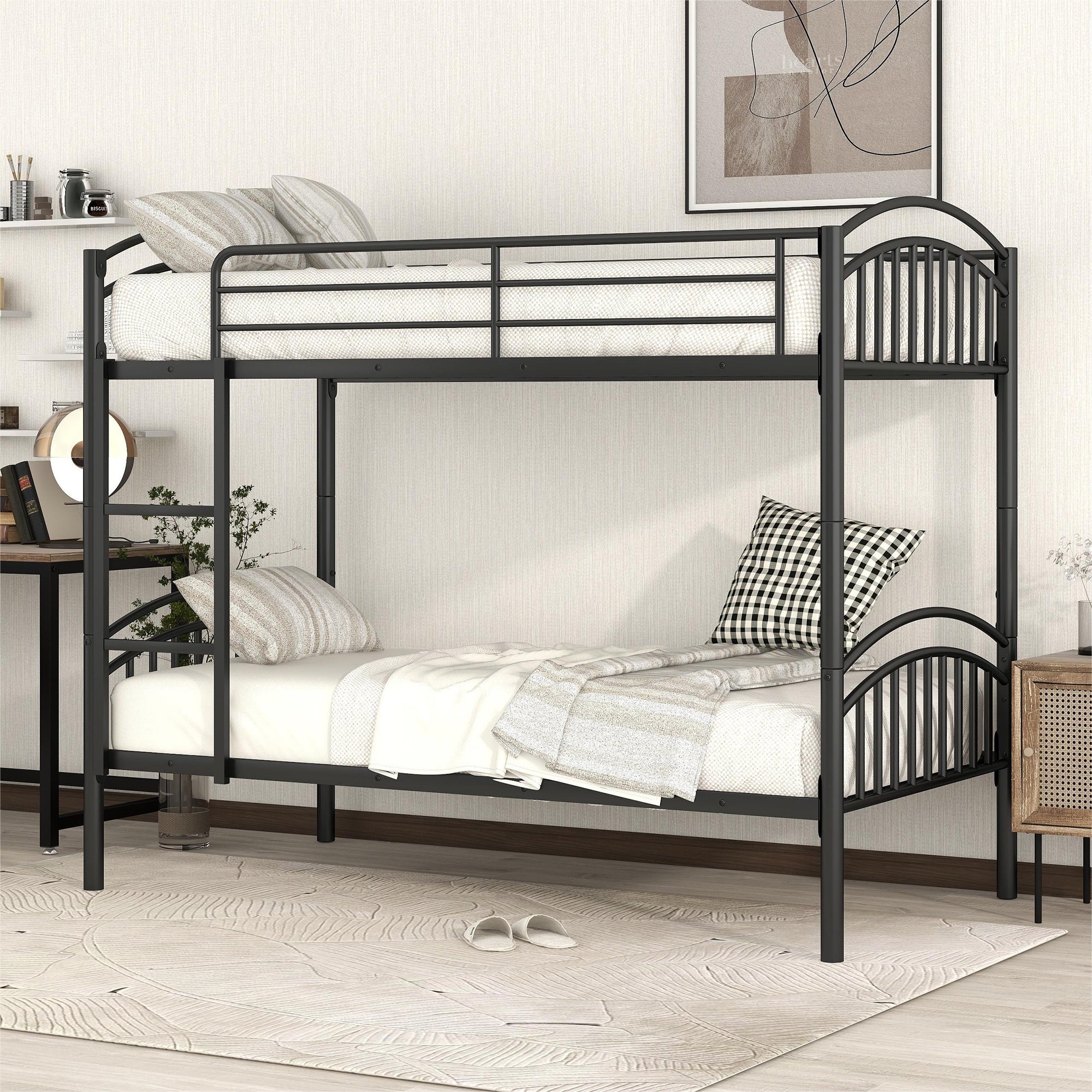 Twin Over Twin Metal Bunk Bed,Divided into Two Beds(Black)